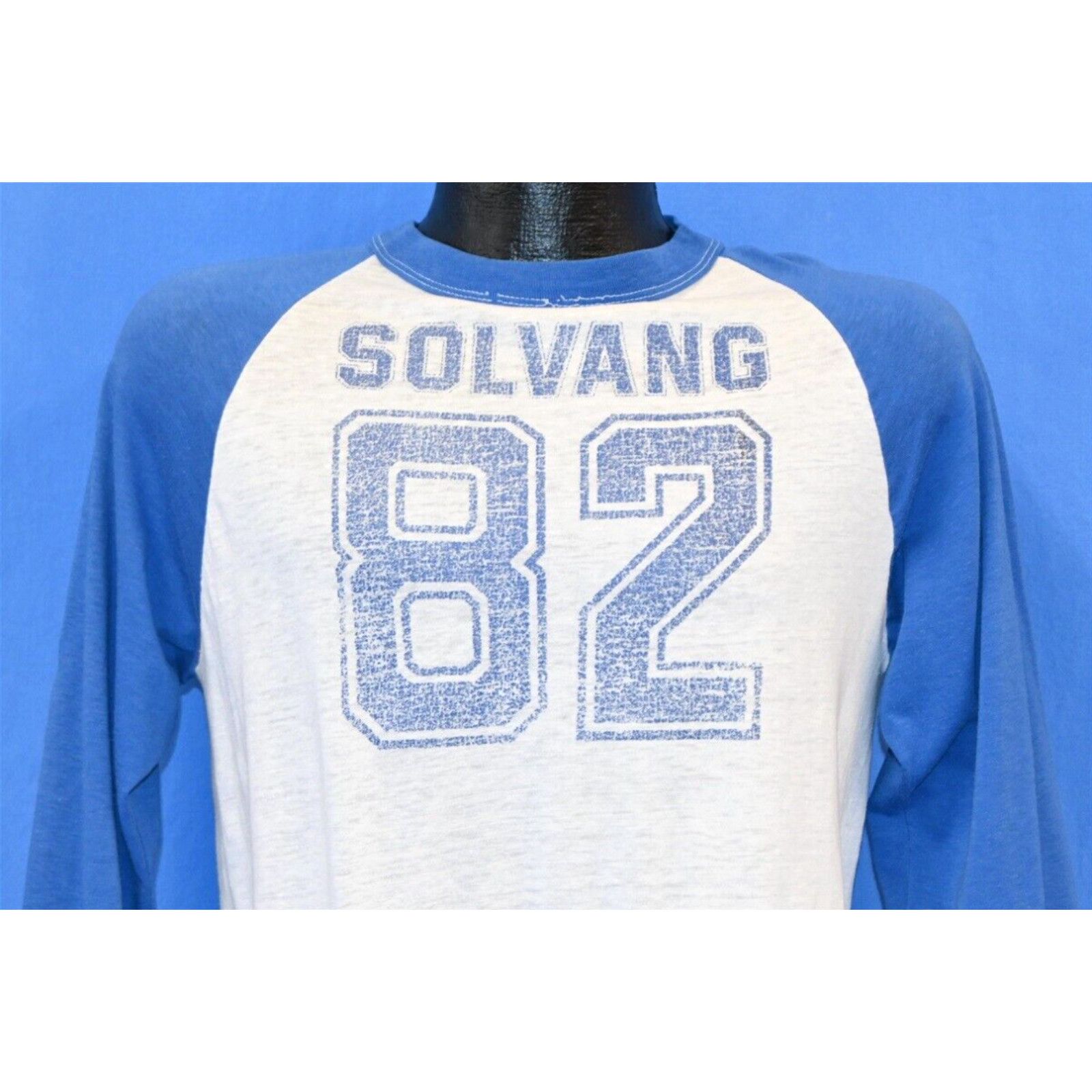 image of Vintage 80's Solvang California 1982 Raglan 3/4 Sleeve Distressed T-Shirt Small S in White, Men's