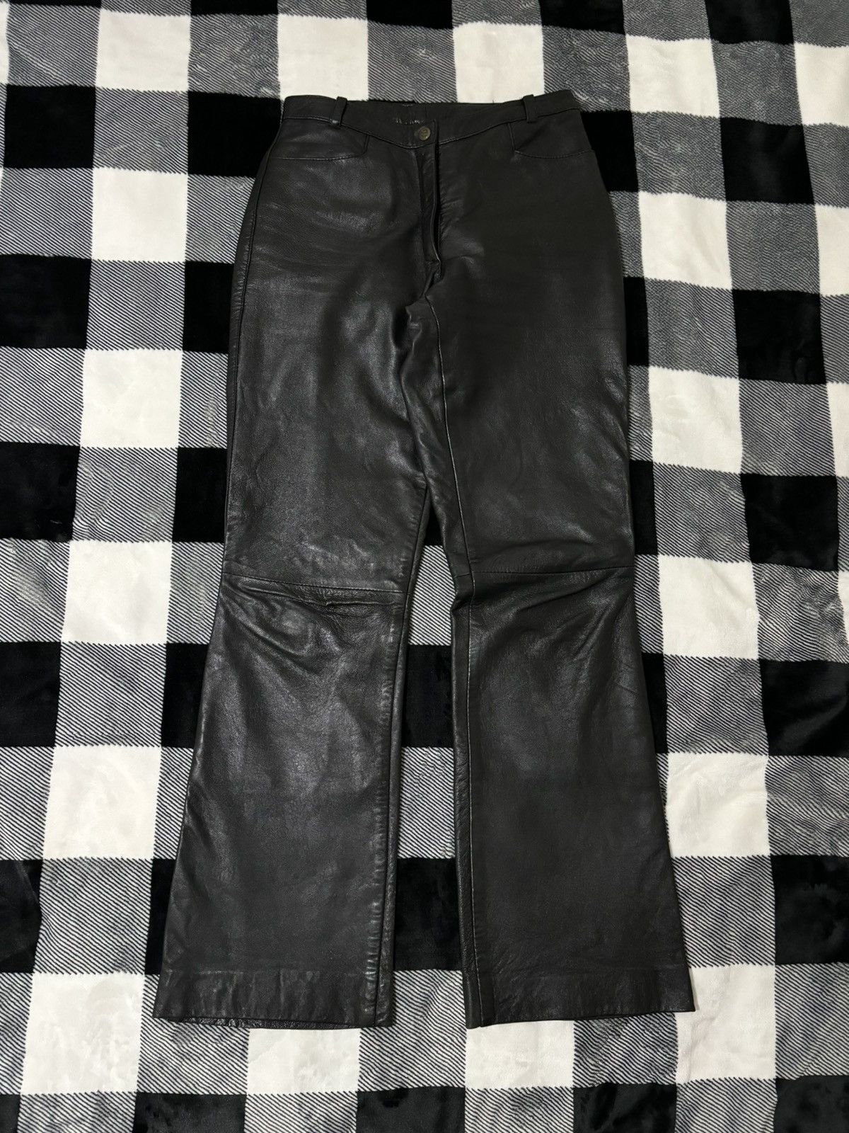Genuine Leather × Leather × Vintage Vintage 1990s Black Leather Flare Pants Size 27" / US 4 / IT 40 - 1 Thumbnail