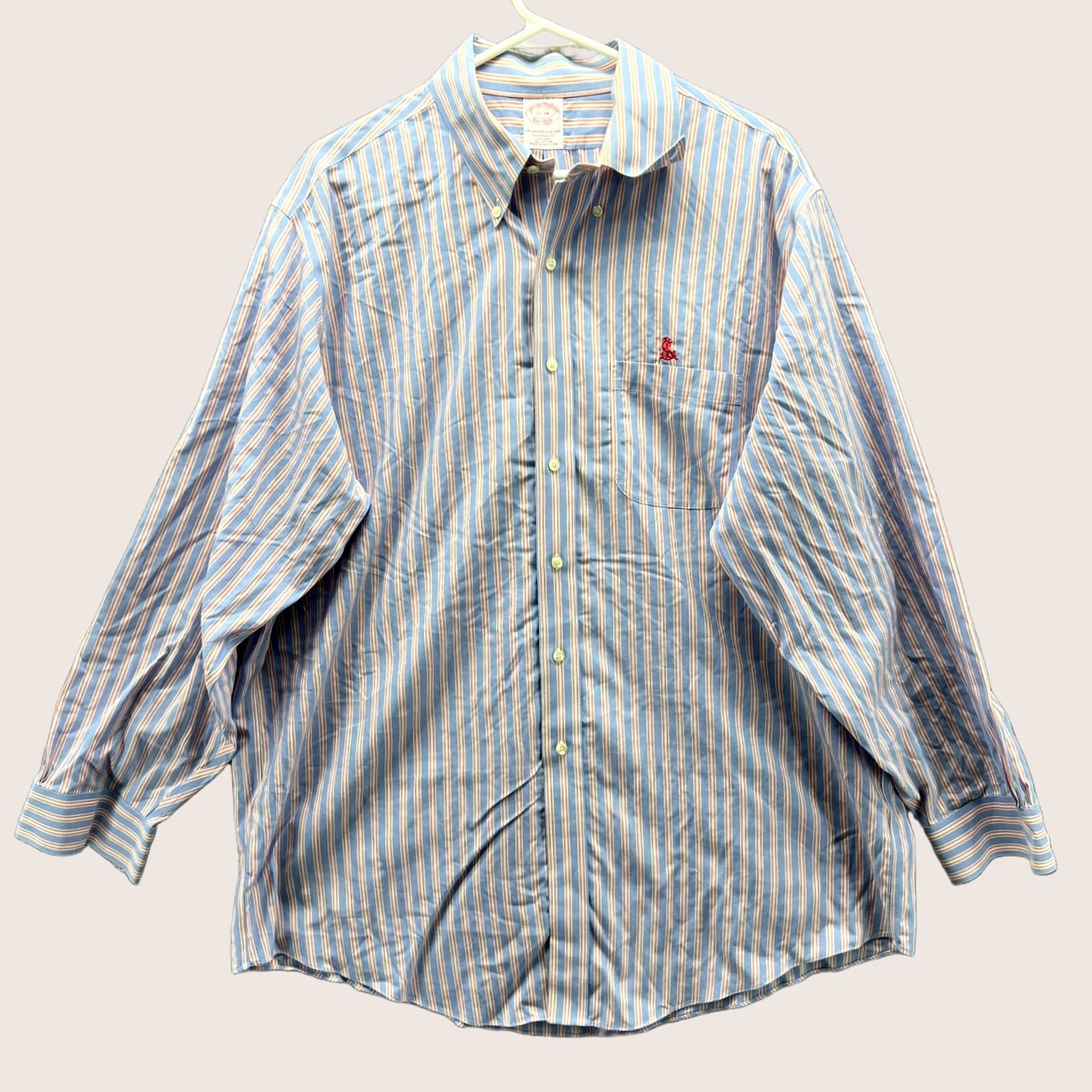 Brooks Brothers Brooks Brothers Shirt Mens 17 34 Blue Pink Button-Down Stripes Oxford OCBD Long Sleeve Size US XL / EU 56 / 4 - 1 Thumbnail