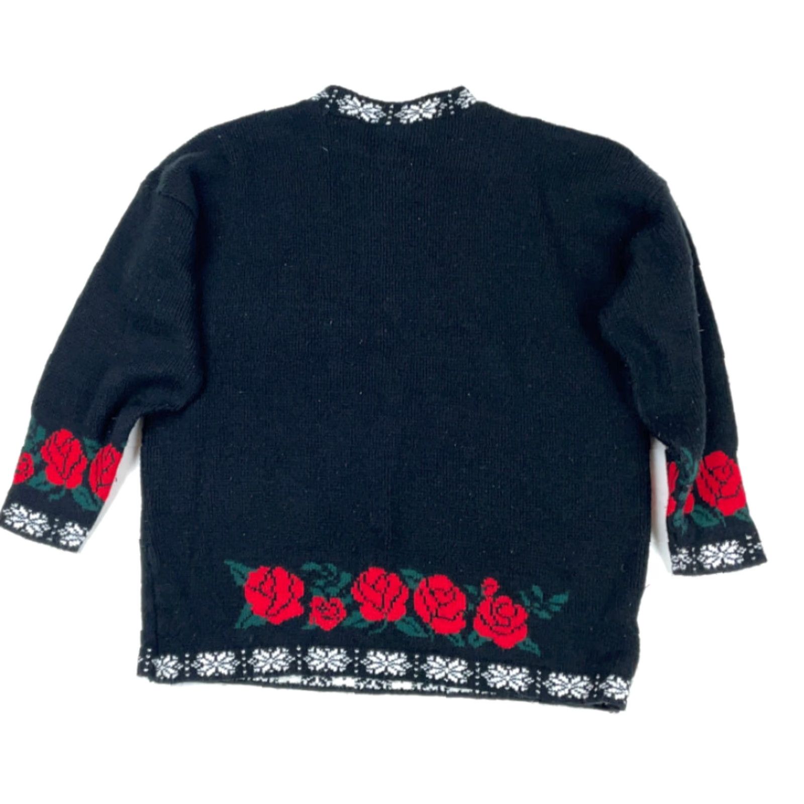 Vintage VTG 90s Classic Elements Sweater L Black Snowflake Roses Geometric Holiday USA Made Women Size L / US 10 / IT 46 - 2 Thumbnail