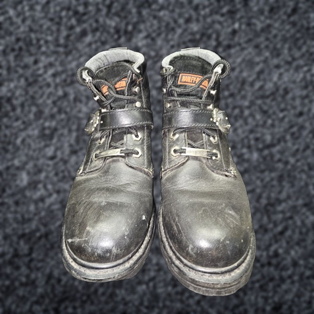 Harley Davidson VINTAGE Harley-Davidson Faded Glory Black Leather Motorcycle Boots Women's Size 7.5 HD Size US 6 / IT 36 - 1 Thumbnail