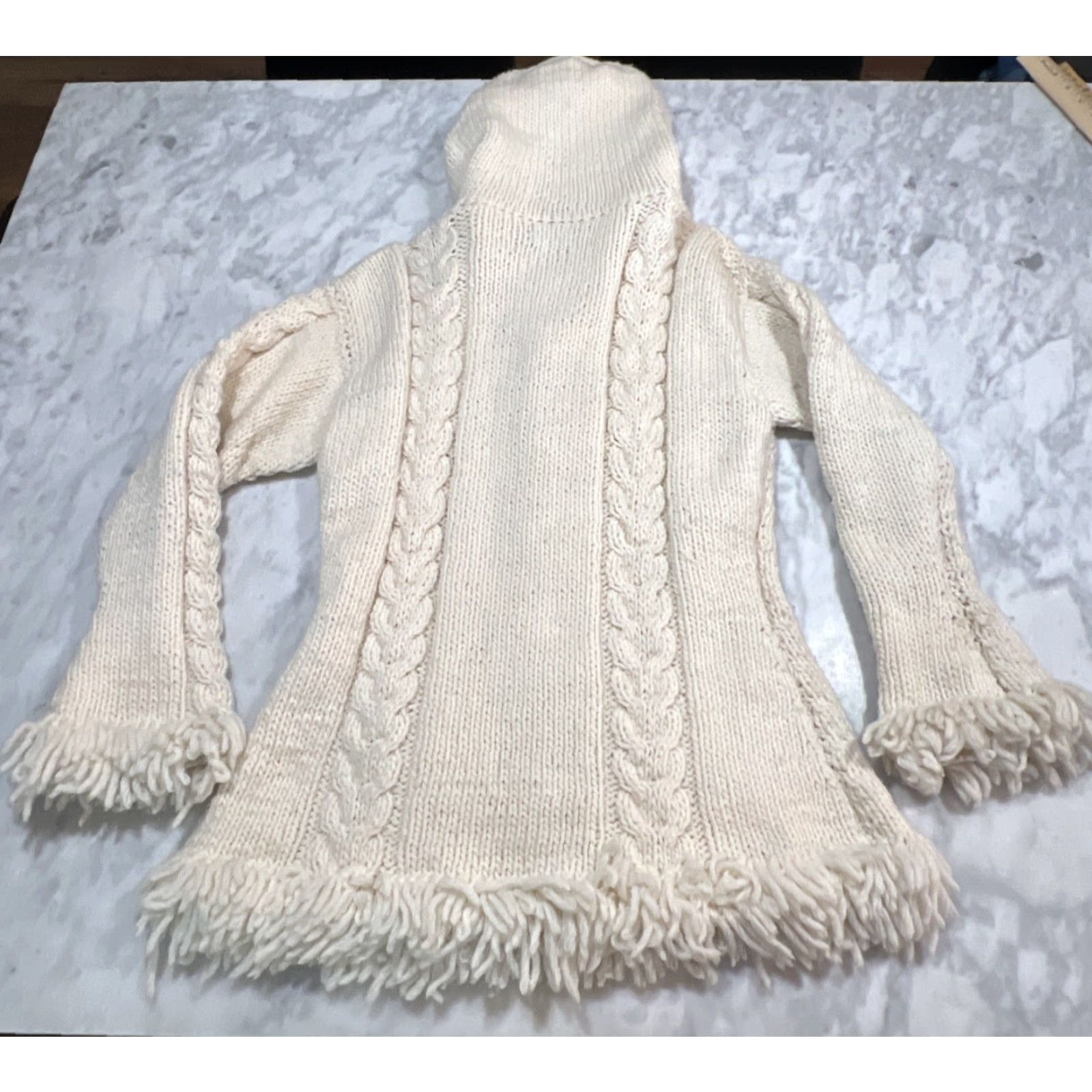 Native VINTAGE Native Knit Hood Full Zip Wool Sweater Women M Chunky Fisherman Fringe Size M / US 6-8 / IT 42-44 - 7 Thumbnail