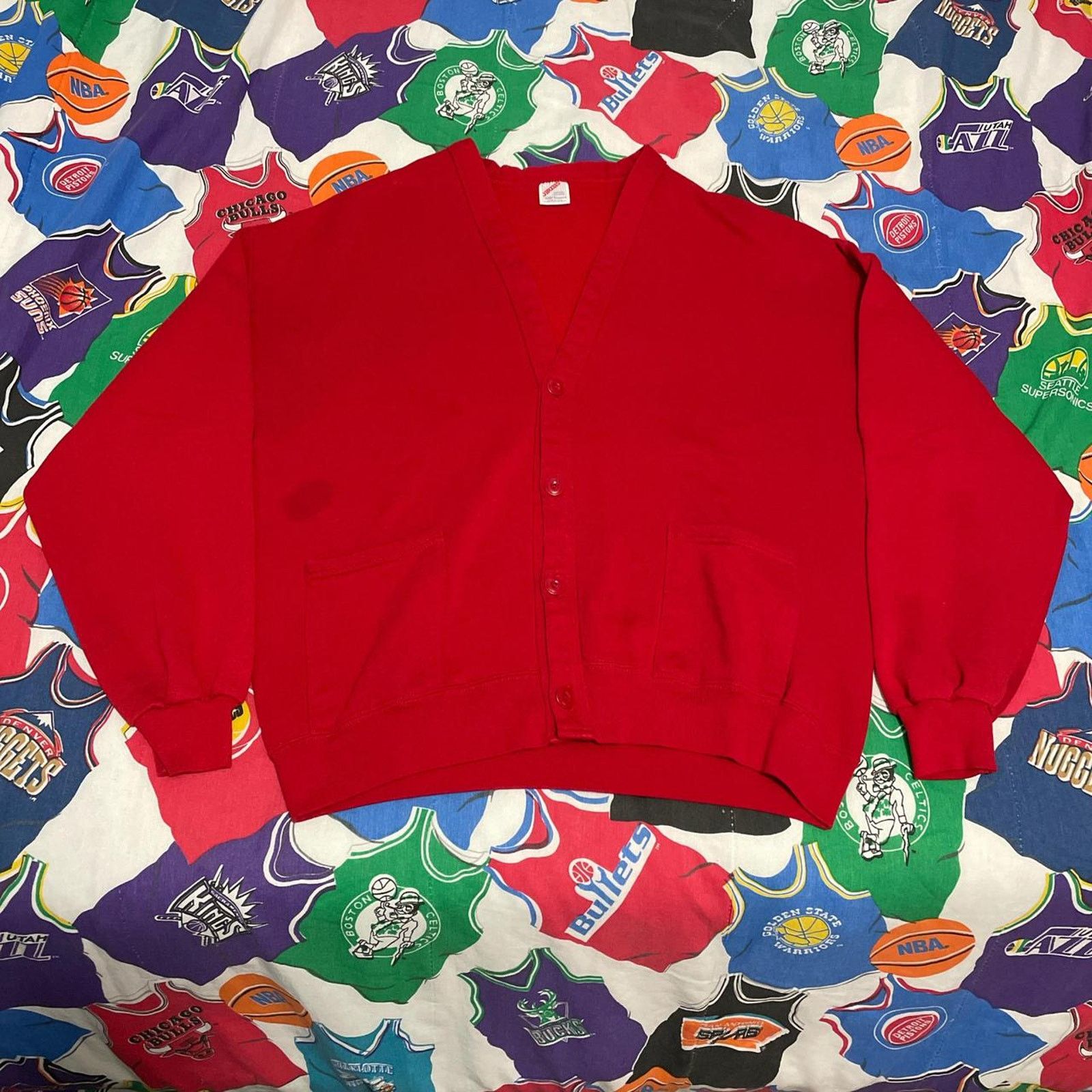 Jerzees × Vintage Vintage 90s Jerzees Blank Red Cardigan Sweater Size US XL / EU 56 / 4 - 1 Thumbnail