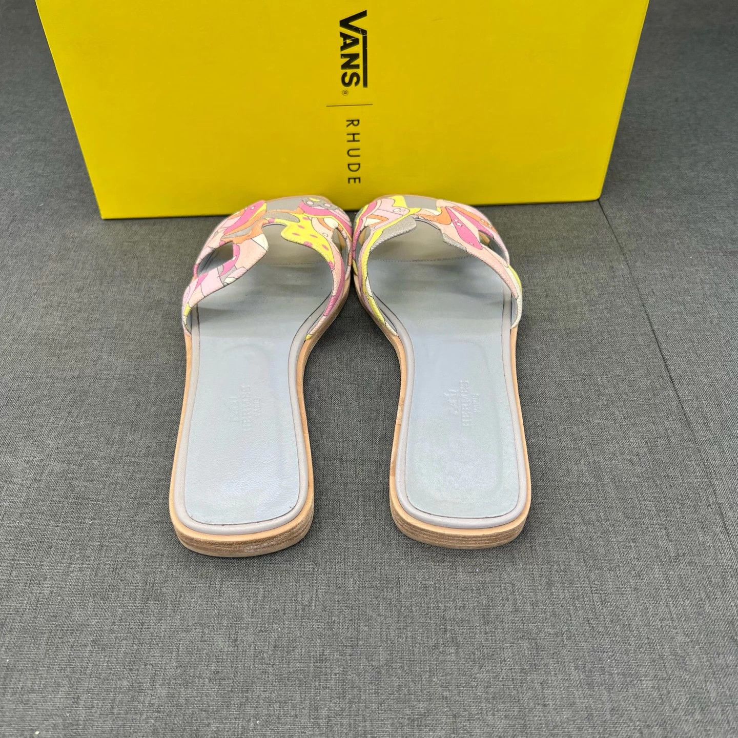 Hermes Hermès SS H Slipper Blue Pink 38 Tried On Box Size US 7.5 / IT 37.5 - 5 Thumbnail