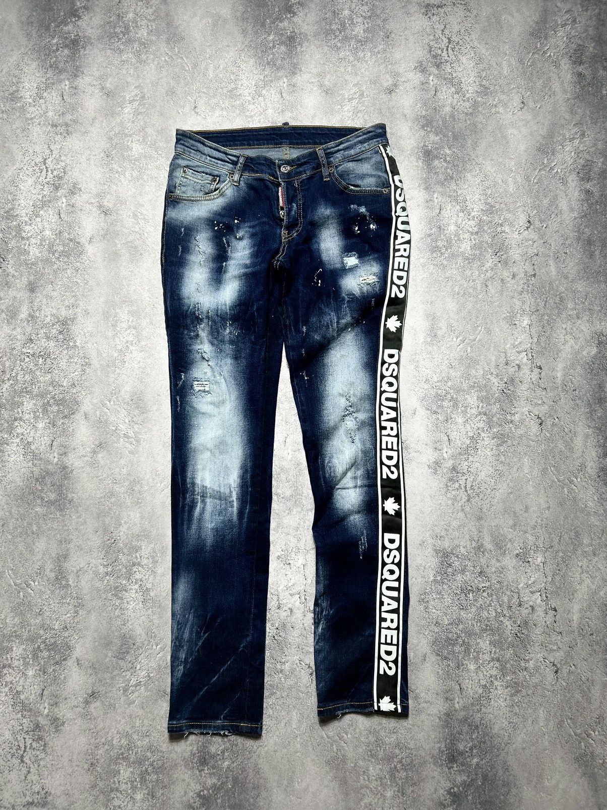 Pre-owned Dsquared2 X Vintage Jeans Dsquared2 Logo Blue Pants Paint Stains Design In Black