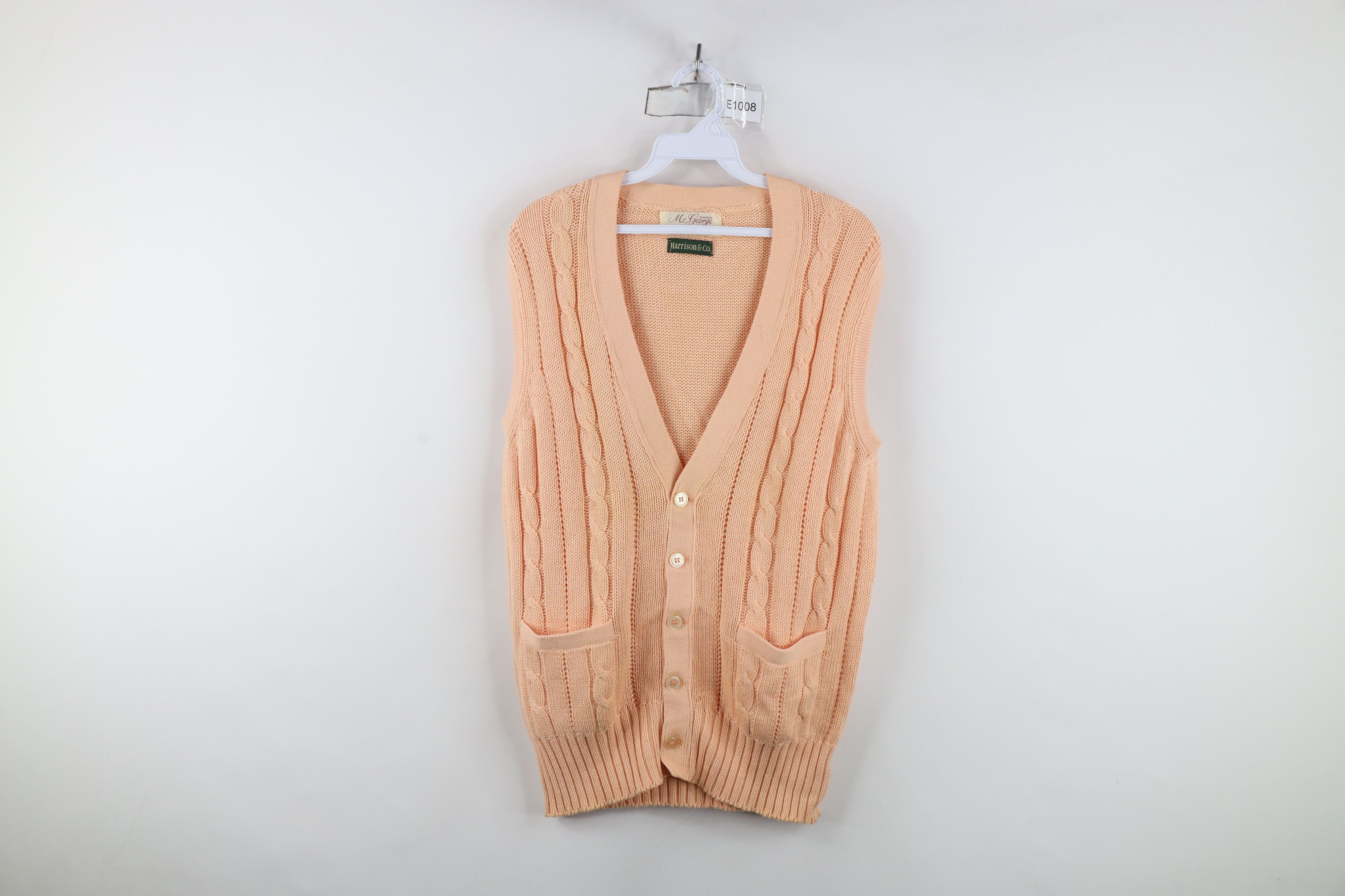 Vintage Vintage 70s Streetwear Cable Knit Cardigan Sweater Vest Pink Size US XXL / EU 58 / 5 - 1 Thumbnail