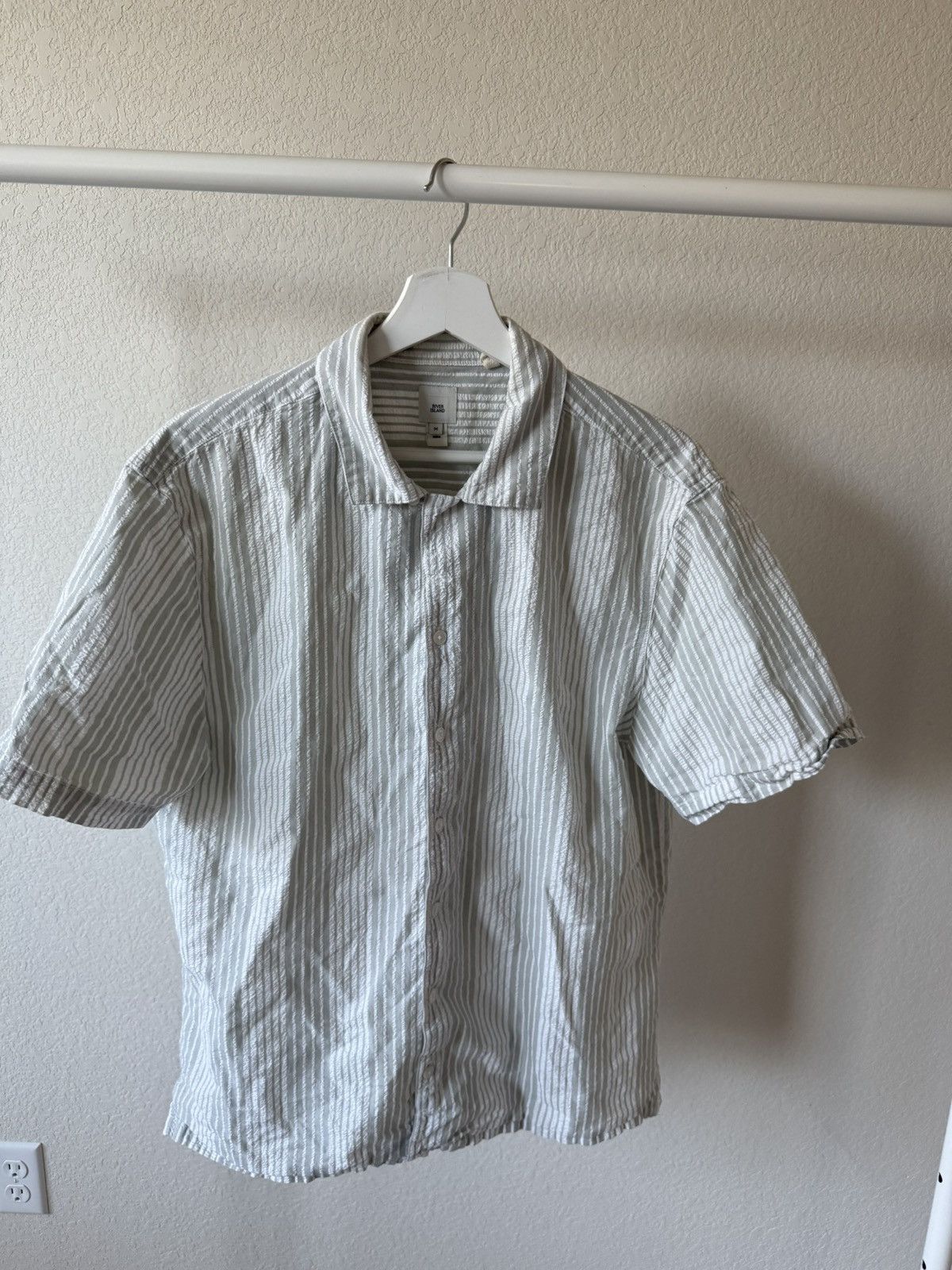 River Island Camp Shirt Sand Green/White Size US M / EU 48-50 / 2 - 2 Thumbnail