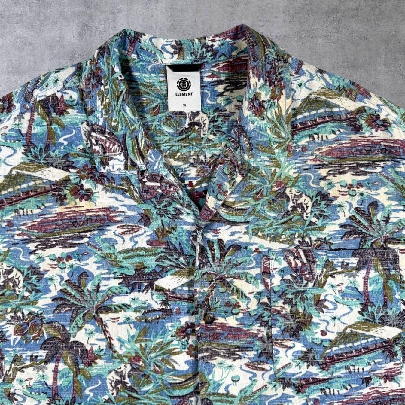 Element Element Hawaiian Tropical Pattern Cotton Linen Short Sleeve Shirt XL Men Multicoloured Button-Up Casual Shirt Size US XL / EU 56 / 4 - 3 Thumbnail