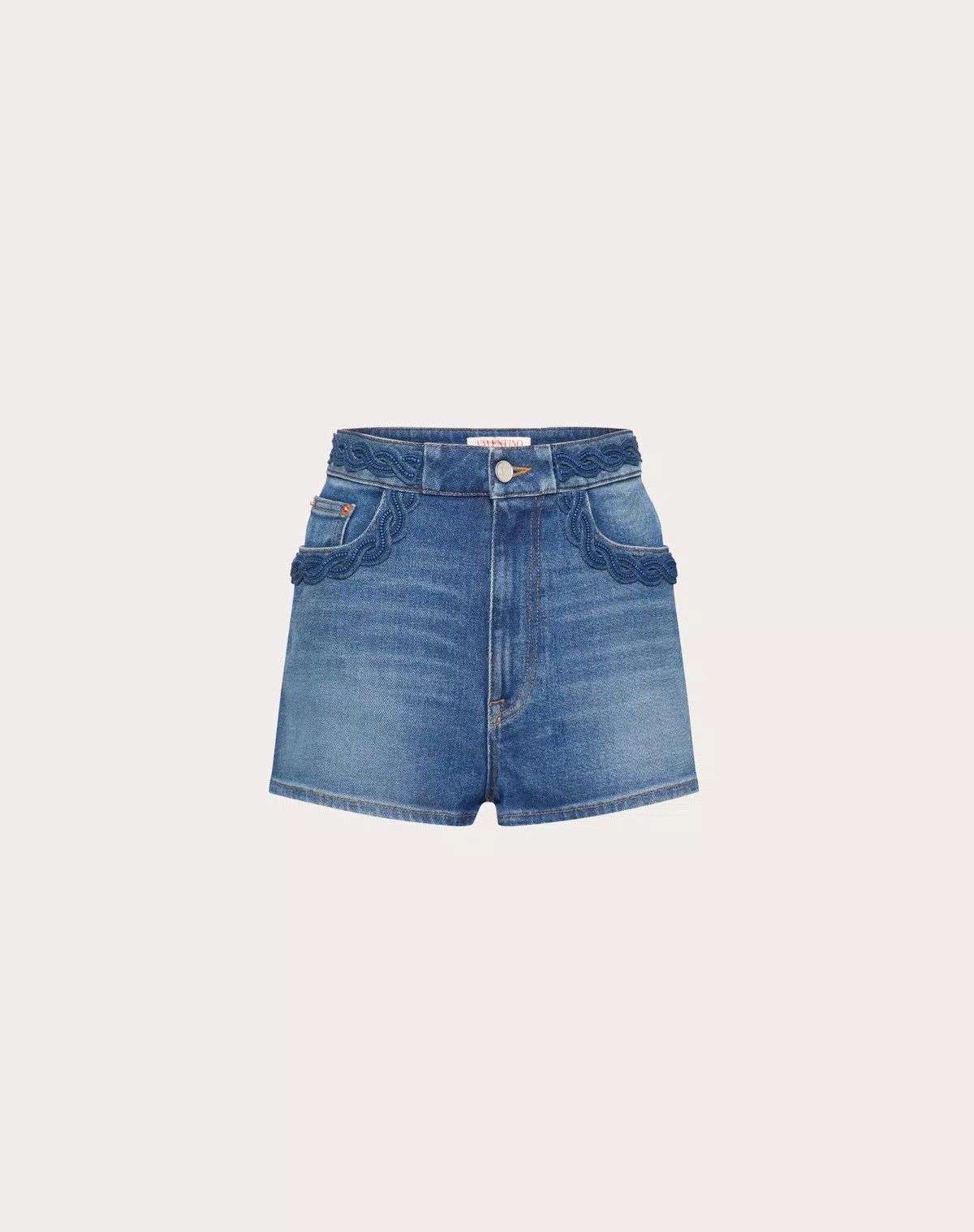 Valentino o1s1wg110426 Embroidered Denim Shorts in Blue Size 27" / US 4 / IT 40 - 1 Thumbnail