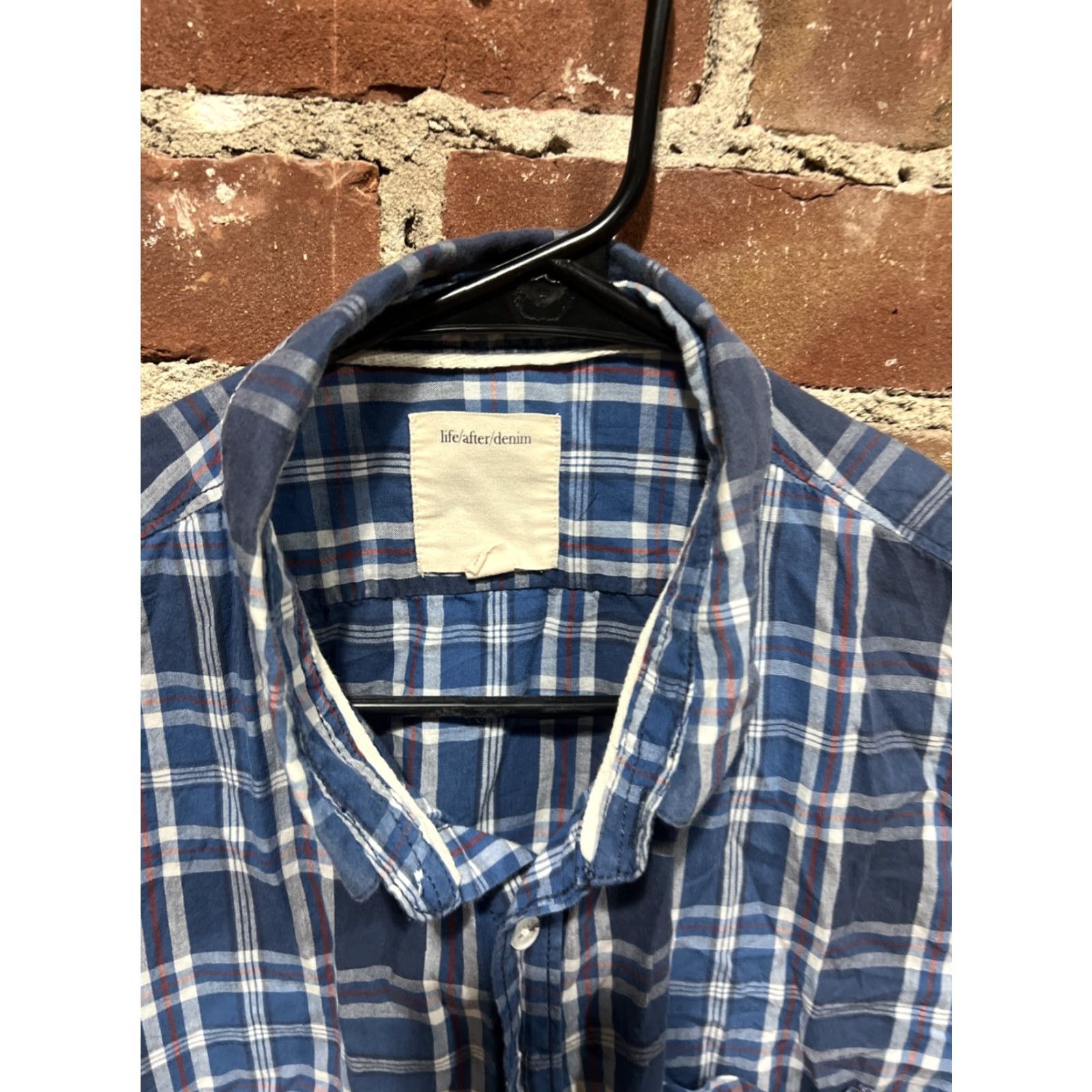 Denime Life After Denim Shirt Button Down Men's XL Plaid Blue 100% Cotton Long Sleeve Button-Down Collared Wool? Size US XL / EU 56 / 4 - 2 Thumbnail