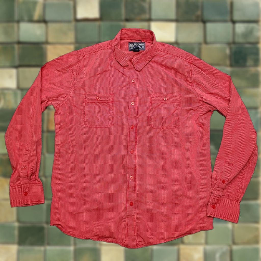 Vintage American Rag Shirt Mens Large Red Striped Long Sleeve Button-Up Cotton Casual Size US L / EU 52-54 / 3 - 1 Thumbnail