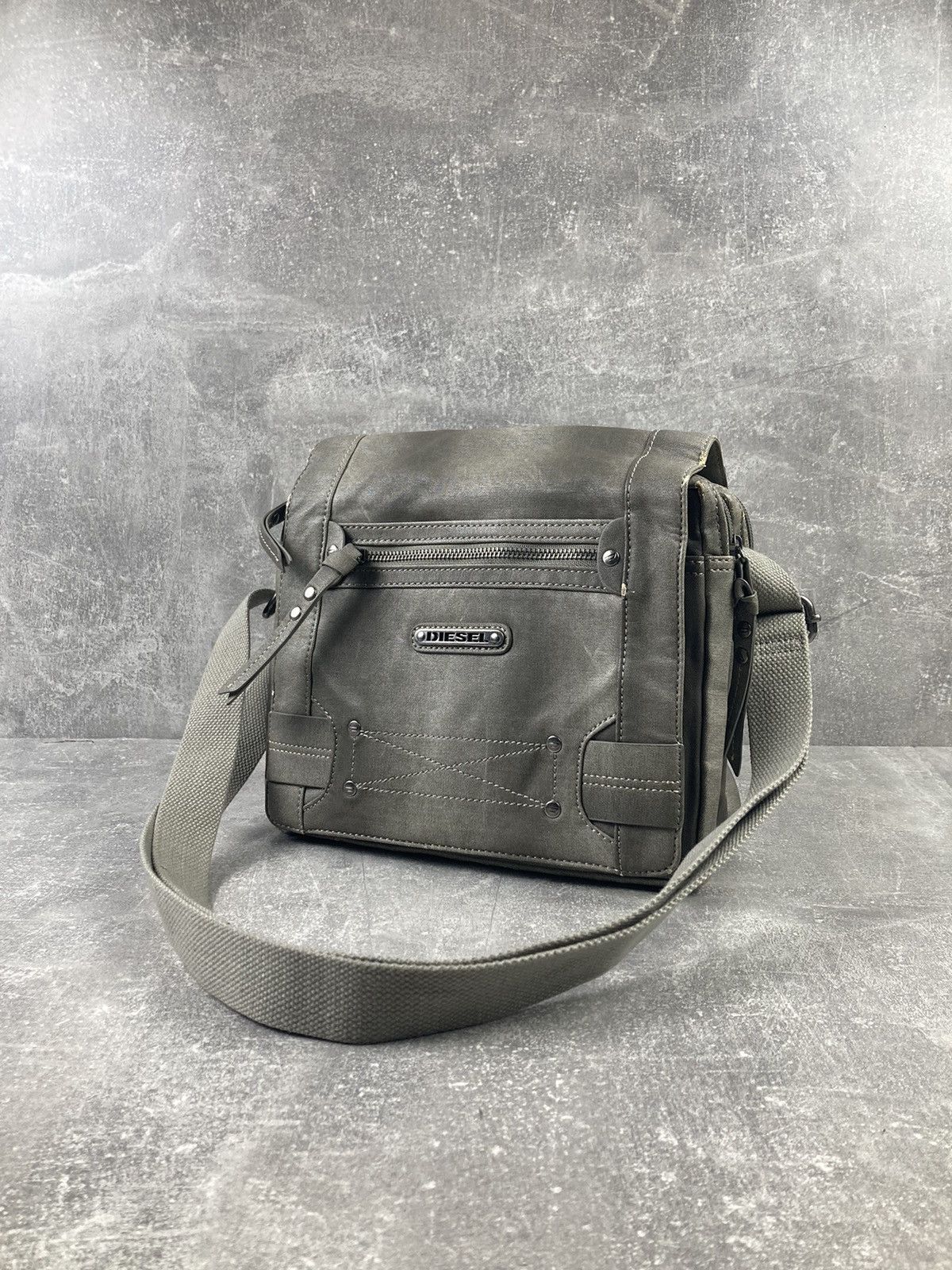 Diesel Multipocket Japanese Cotton Crossbody Bag in Grey, Men's