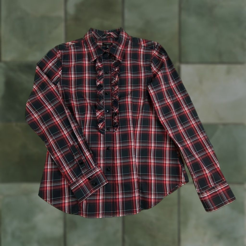Talbots Talbots Womens Plaid Button Up Shirt Size 6 Red Black Ruffled Front Fitted Stretch Size M / US 6-8 / IT 42-44 - 1 Thumbnail