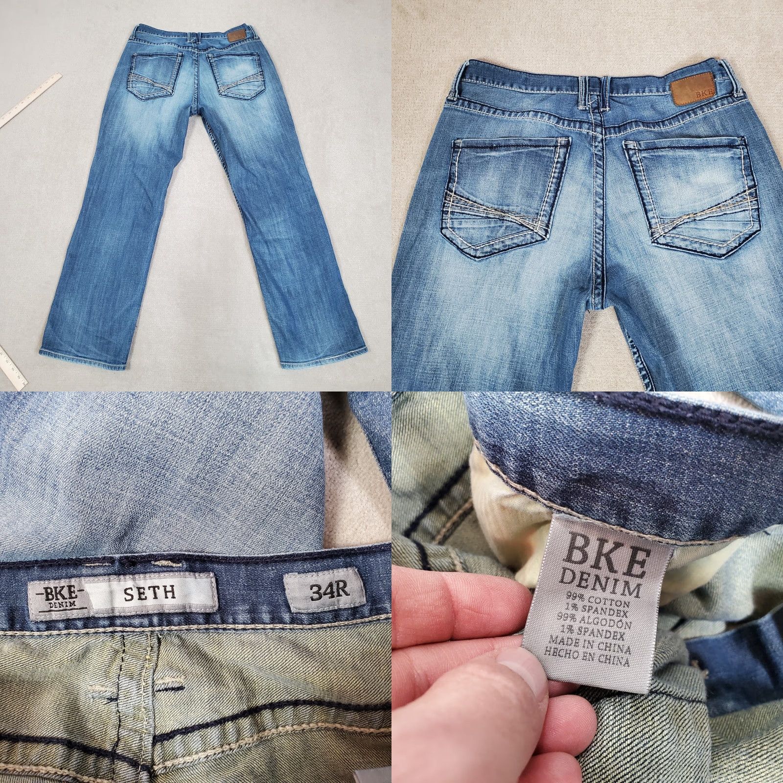 Vintage BKE Jeans Mens 34 R Blue Seth Straight Leg Buckle Faded Dark Wash Denim Designer Size US 34 / EU 50 - 8 Thumbnail