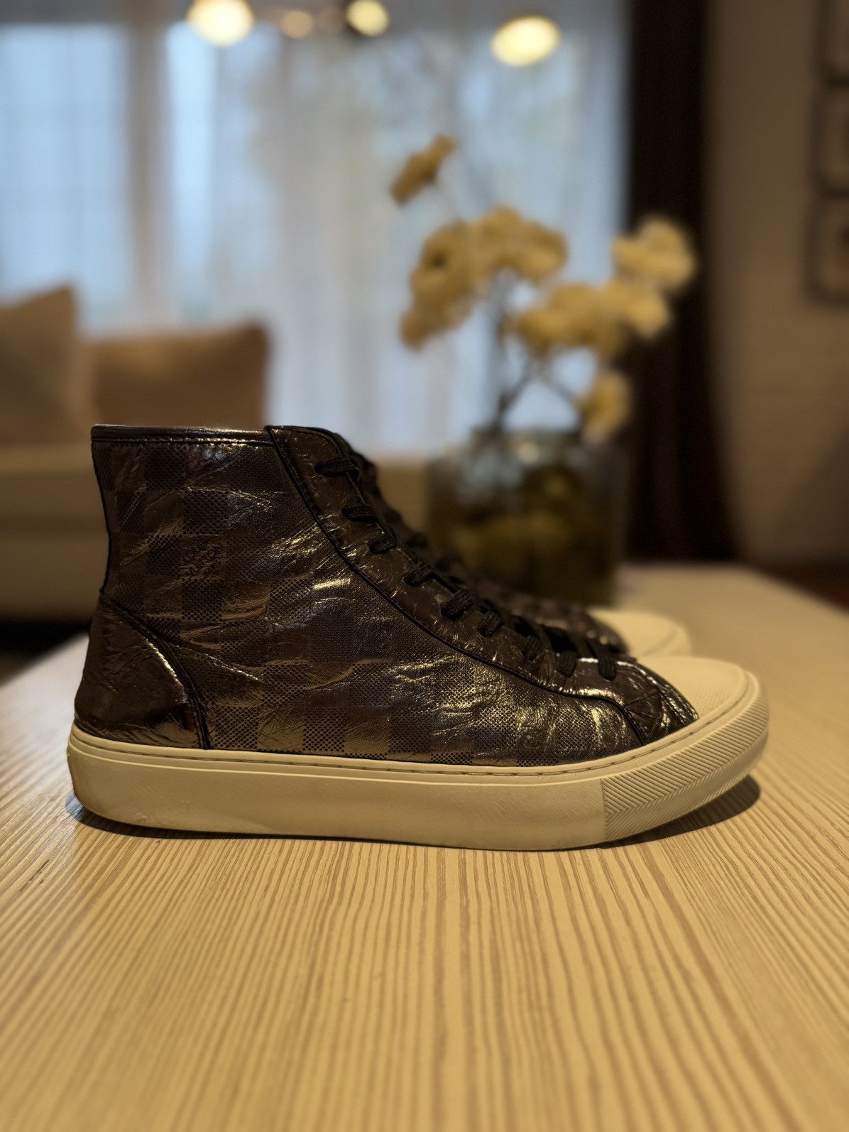 Louis Vuitton Damier Metallic Leather High-Top Snealkers
