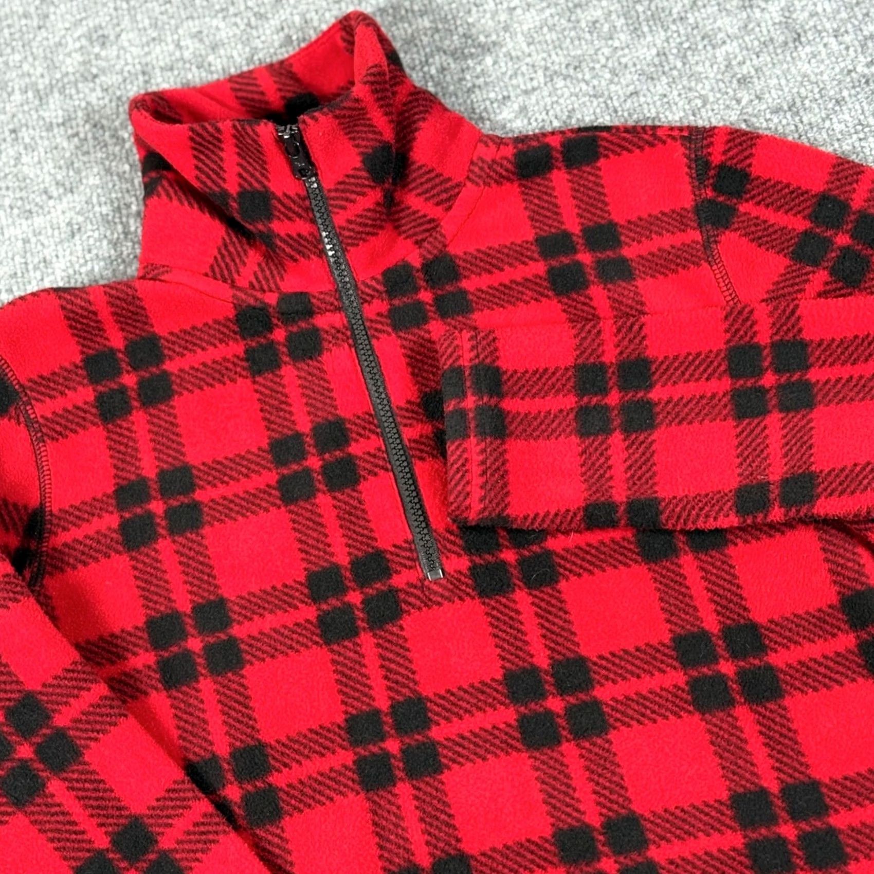 Vintage VINTAGE American Living Red Plaid Fleece Quarter Zip Pullover Top Womens Size S / US 4 / IT 40 - 2 Thumbnail