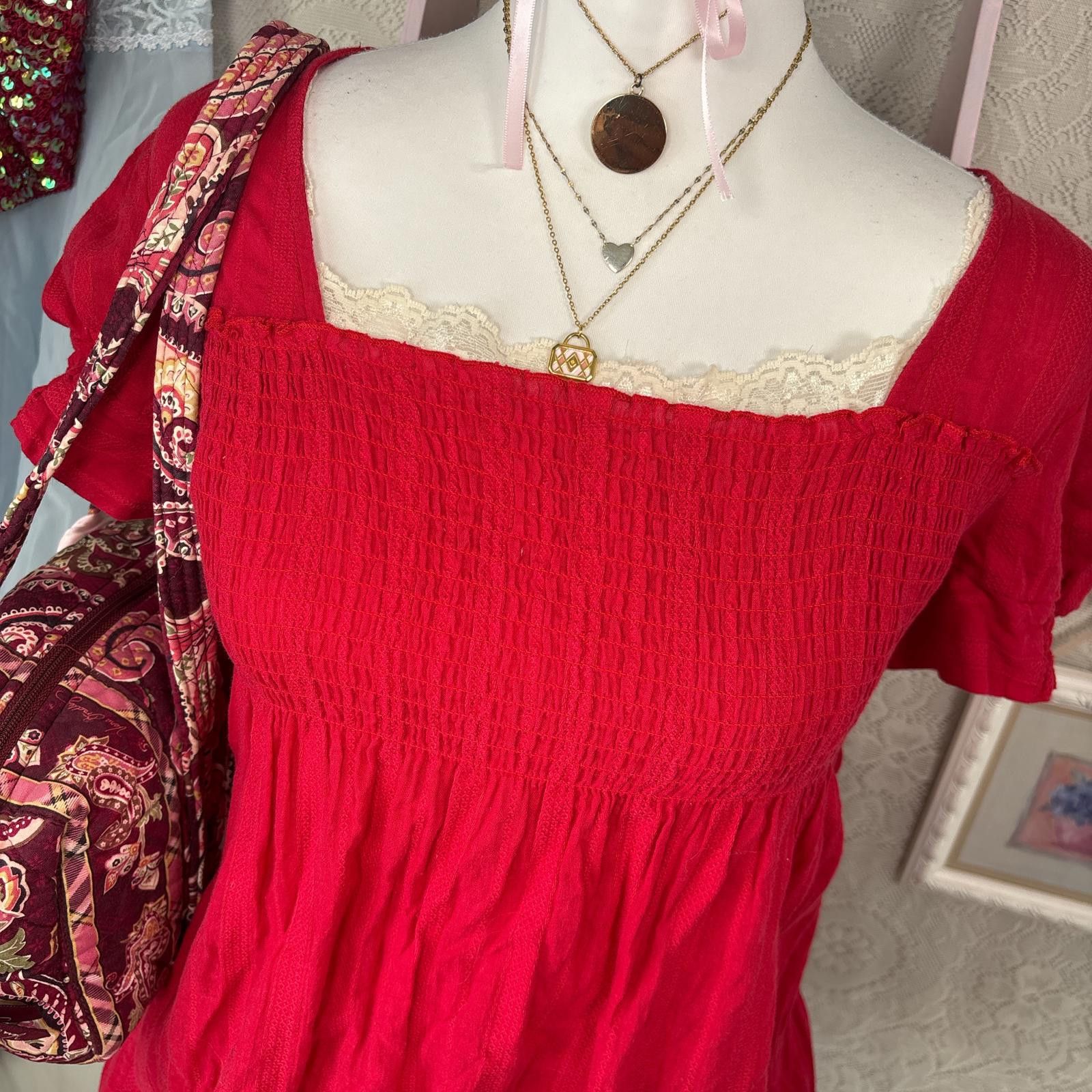 At Last & Co y2k red valentines day babydoll blouse top Size M / US 6-8 / IT 42-44 - 2 Thumbnail