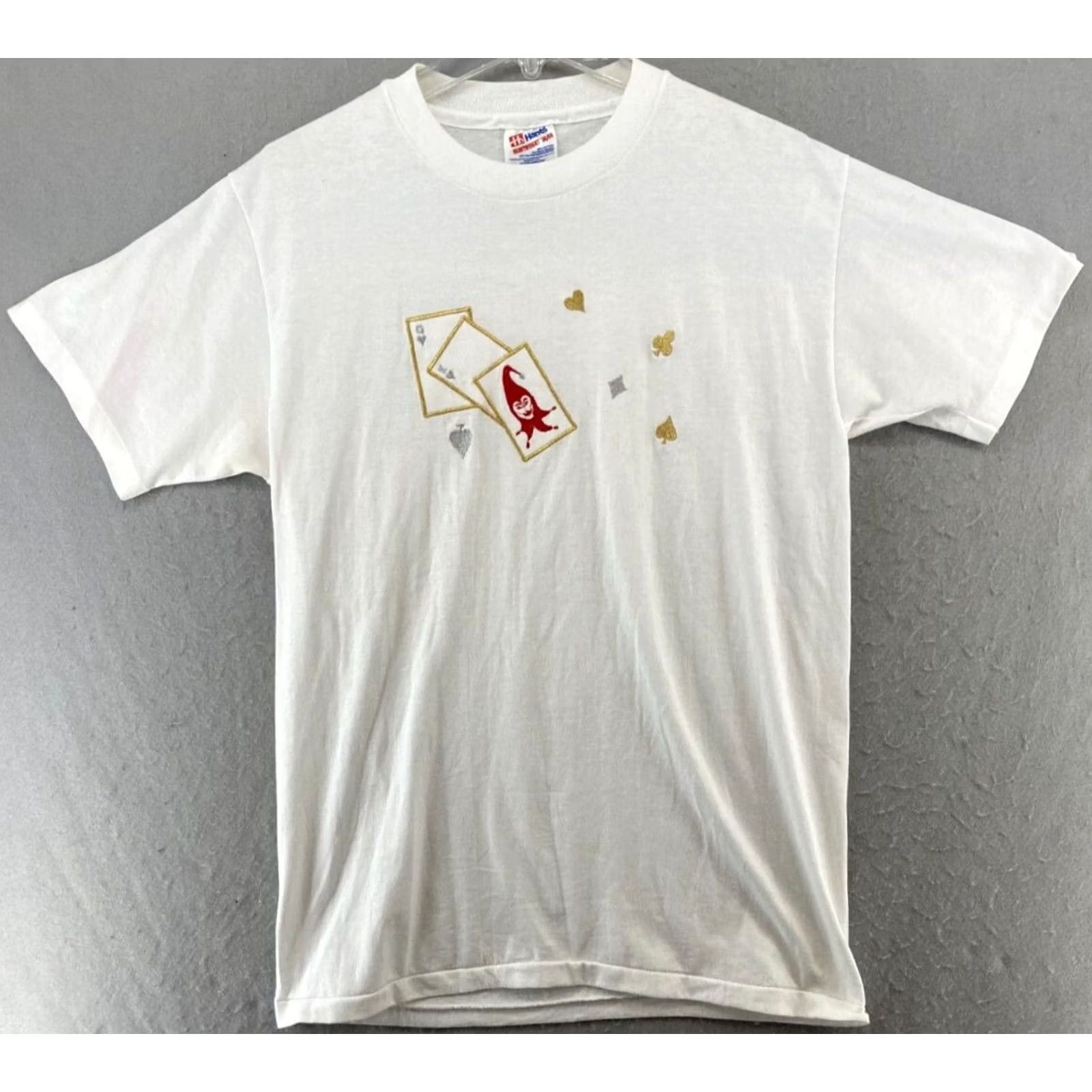 Hanes VINTAGE Hanes Poker TShirt Mens M White USA MADE Embroidered 90s Size US M / EU 48-50 / 2 - 2 Thumbnail