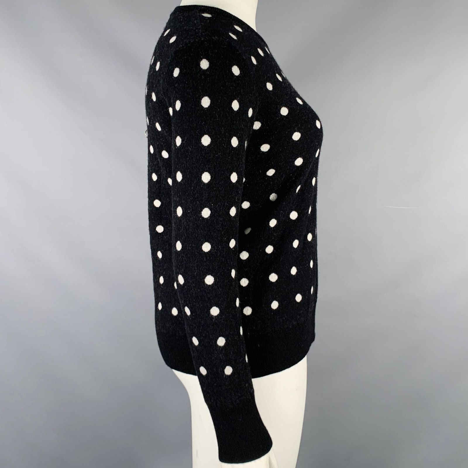 Equipment L Black White Wool Blend Polka Dot Crew Neck Pullover Size L / US 10 / IT 46 - 2 Thumbnail
