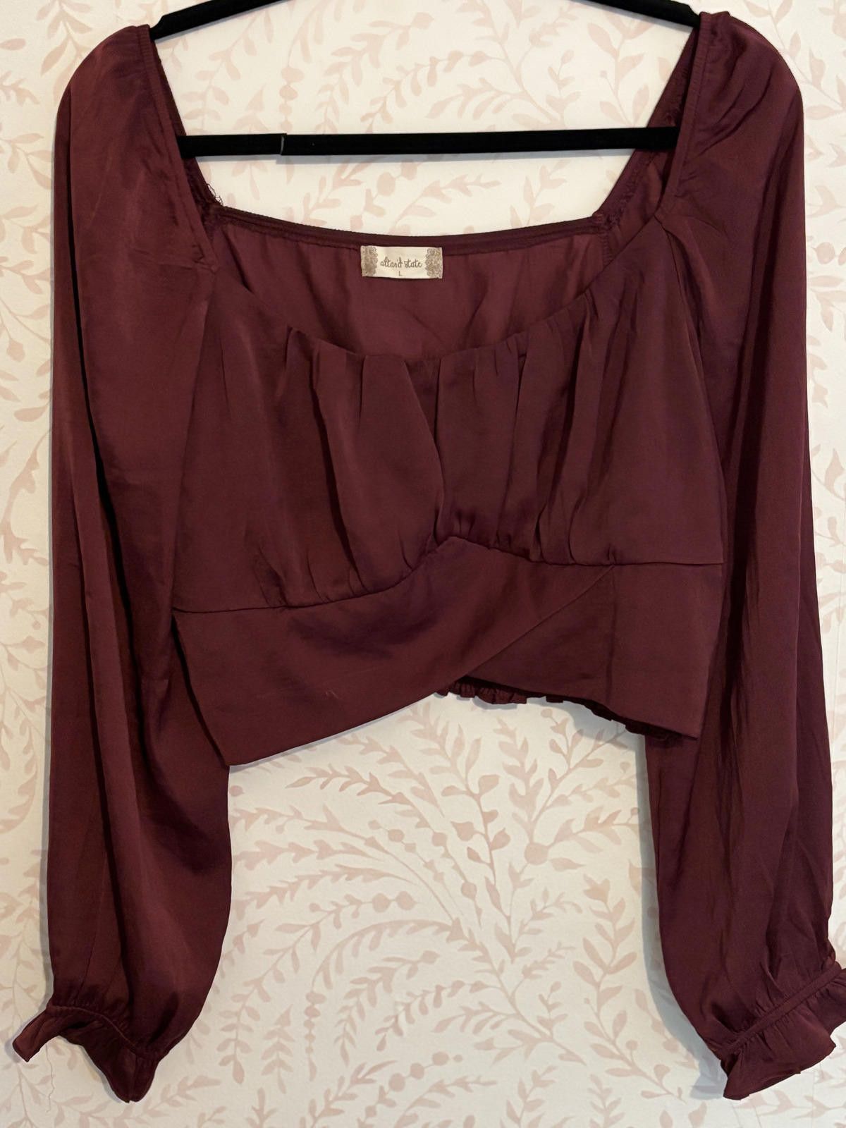 Other Altar'd State Crop Long Sleeve Square Neck Burgundy Top L Size L / US 10 / IT 46 - 3 Thumbnail