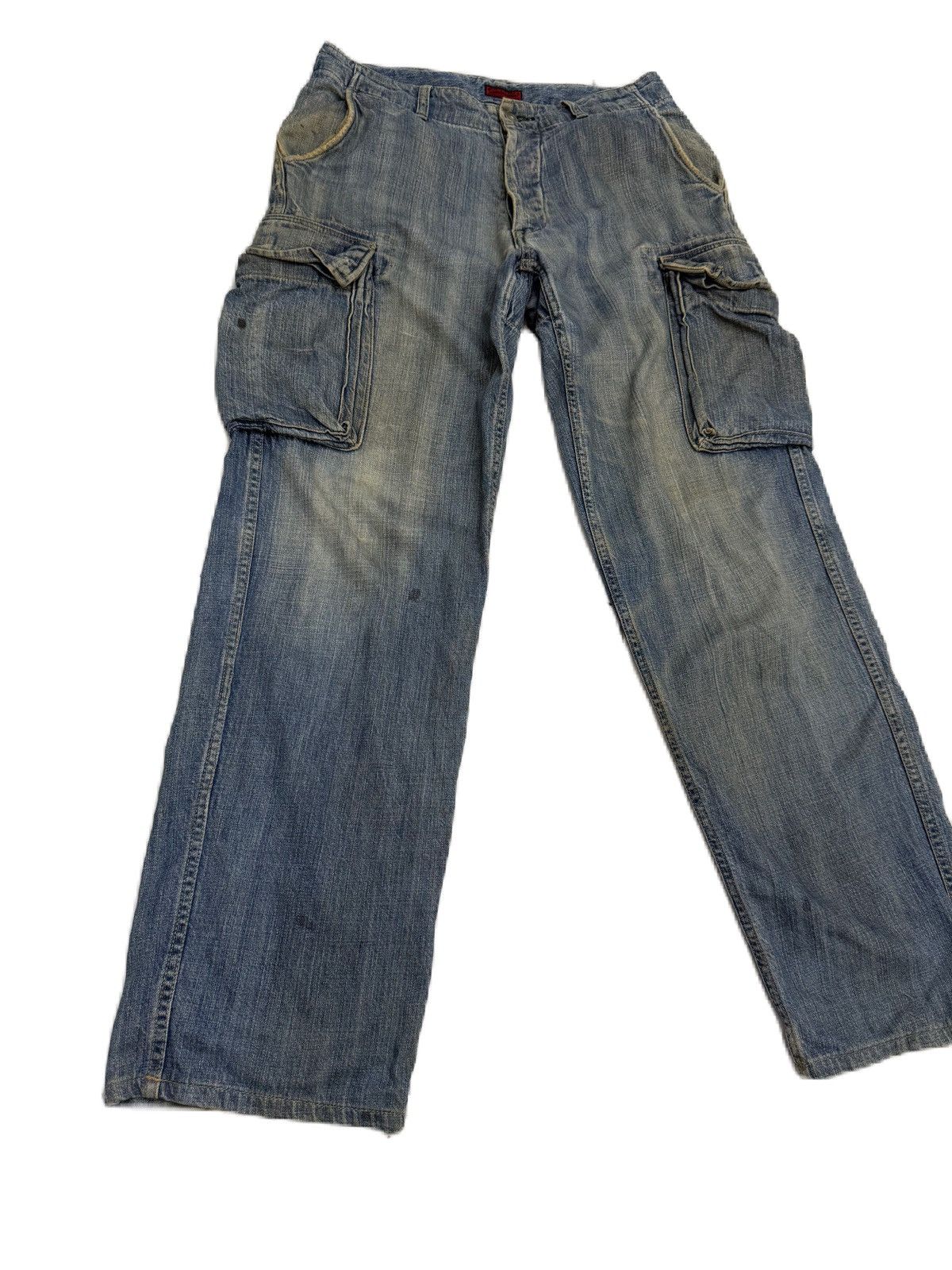Japanese Brand × Johnbull × Kapital Johnbull Cargo Heavy Fade Workwear Denim Distressed Wide Size US 33 - 4 Thumbnail