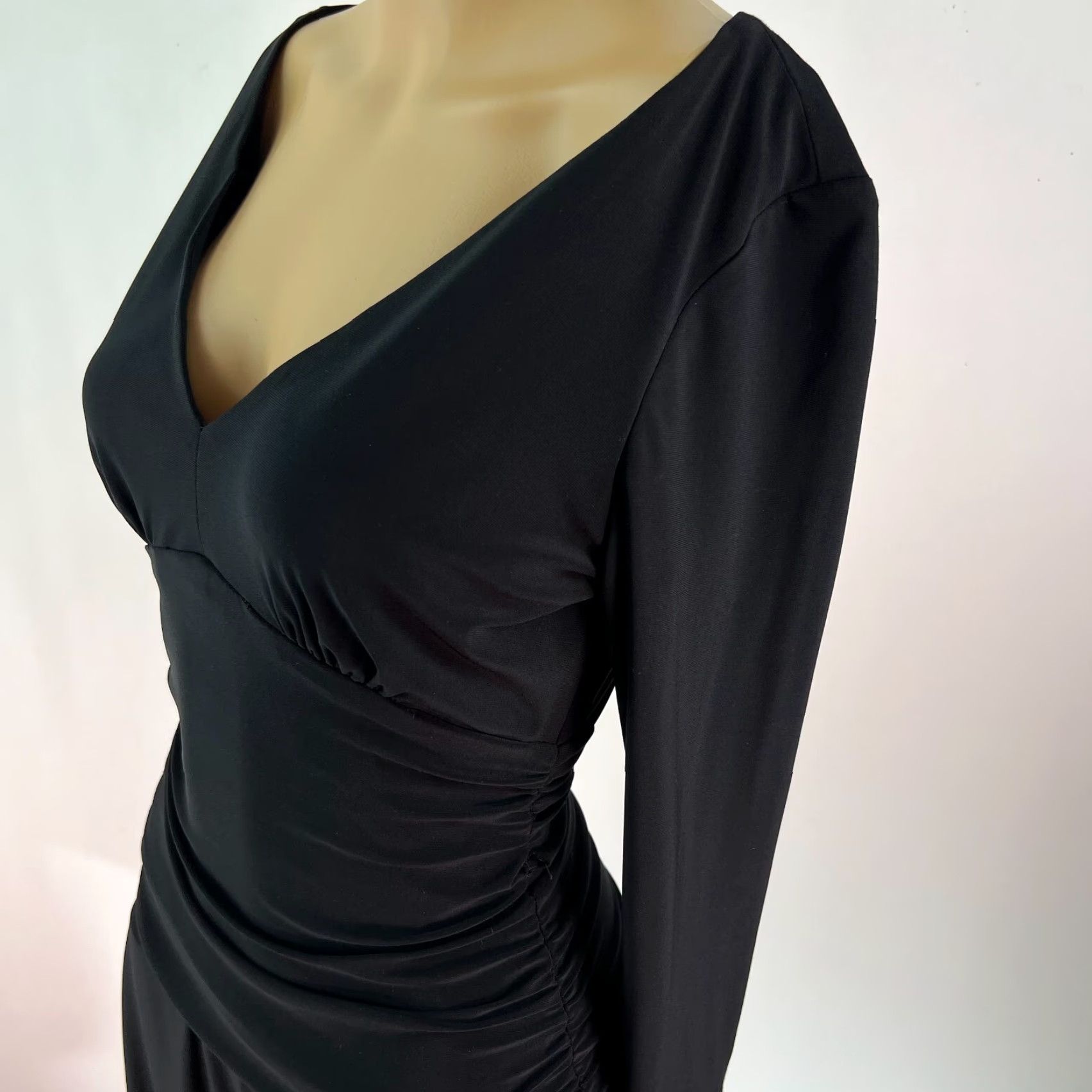 Nine West Nine West Womens V Neck Long Sleeve Stretch Casual Black A-Line Dress Size 8 Size M / US 6-8 / IT 42-44 - 5 Thumbnail