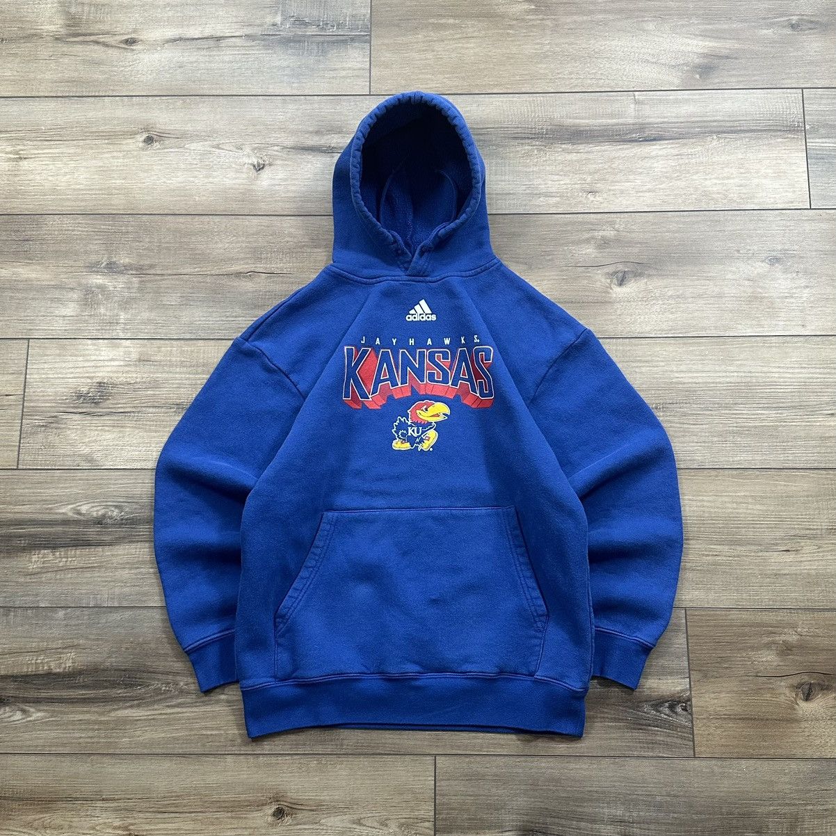 Adidas Vintage 2000s Y2K Adidas Kansas Jayhawks Pullover Hoodie Size US S / EU 44-46 / 1 - 1 Thumbnail