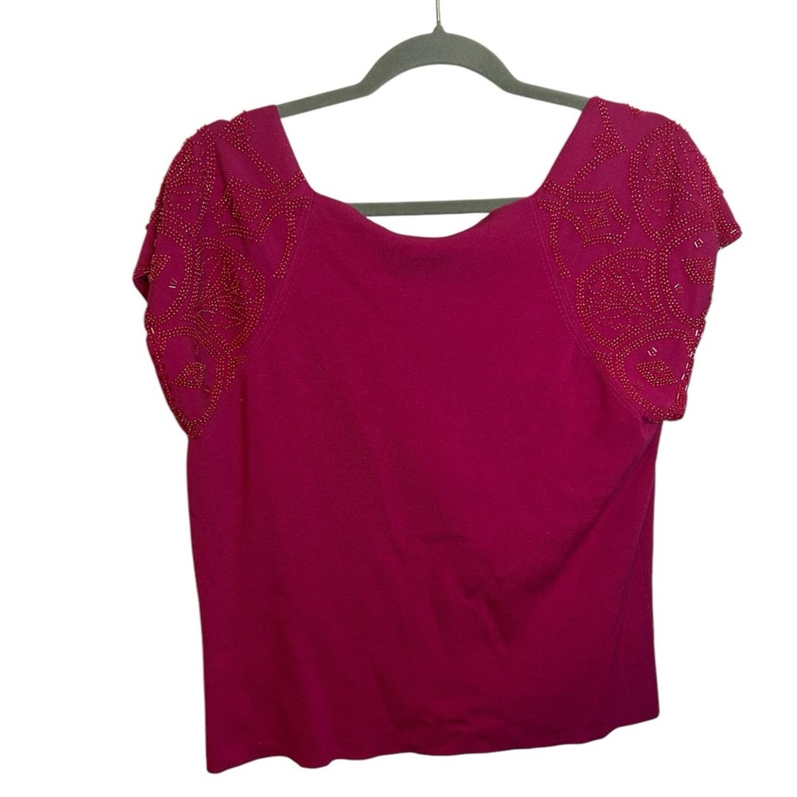 Other Talbots Vintage Hot Pink Beaded Silk Short Sleeve Sweater Size L / US 10 / IT 46 - 2 Thumbnail