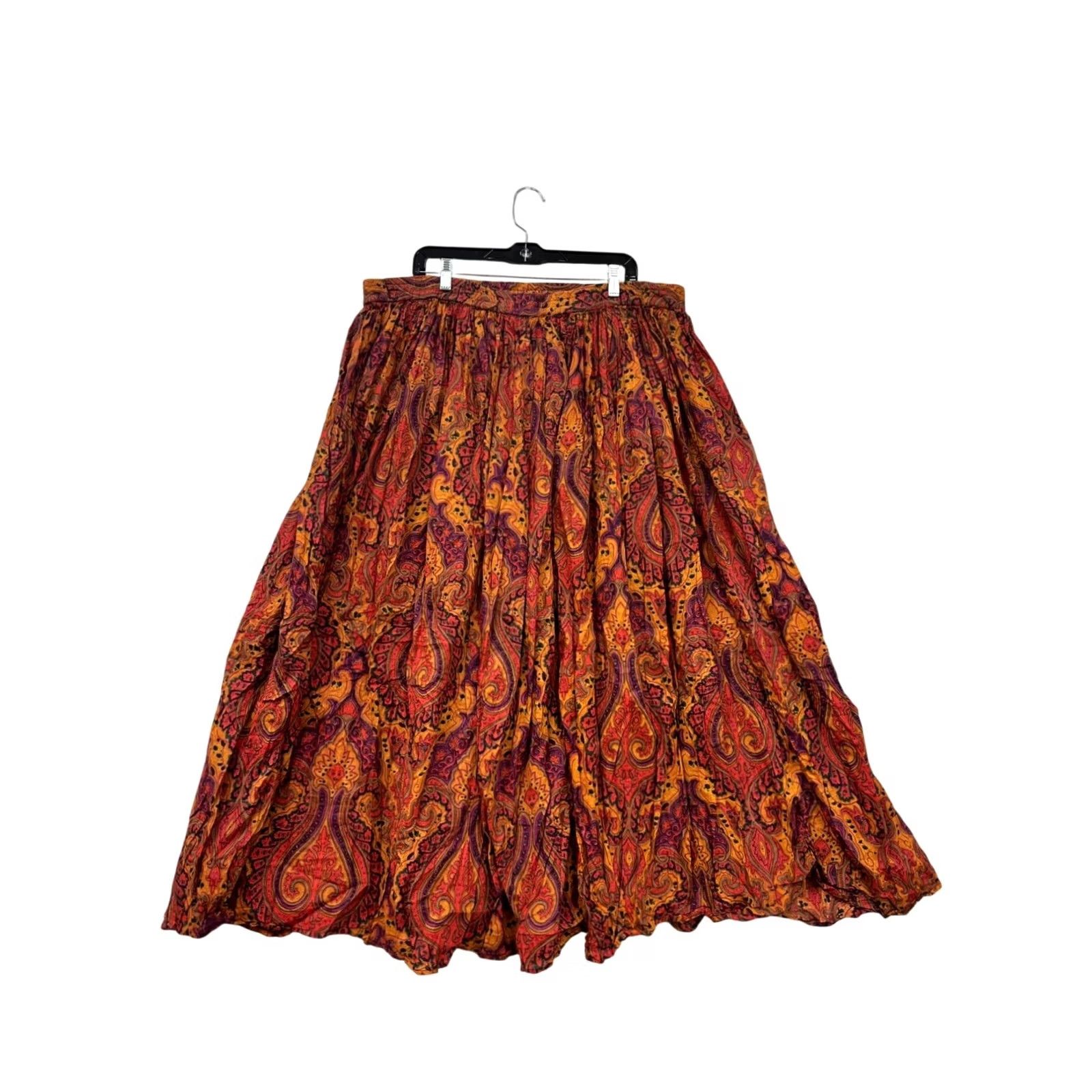 Vintage VINTAGE Passports Maxi Skirt Womens 2-3XL Orange Paisley Long 80s Size 26" / US 2 / IT 38 - 2 Thumbnail
