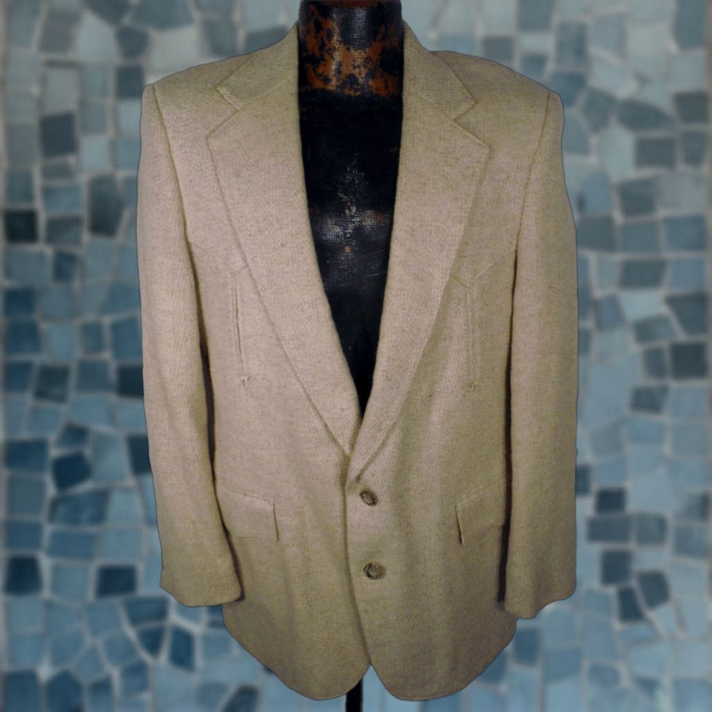 Vintage VINTAGE LEVIS WESTERN WEAR 2 BUTTON CREAM WOOL TWEED MENS BLAZER COAT JACKET 40 Size 40R - 1 Thumbnail