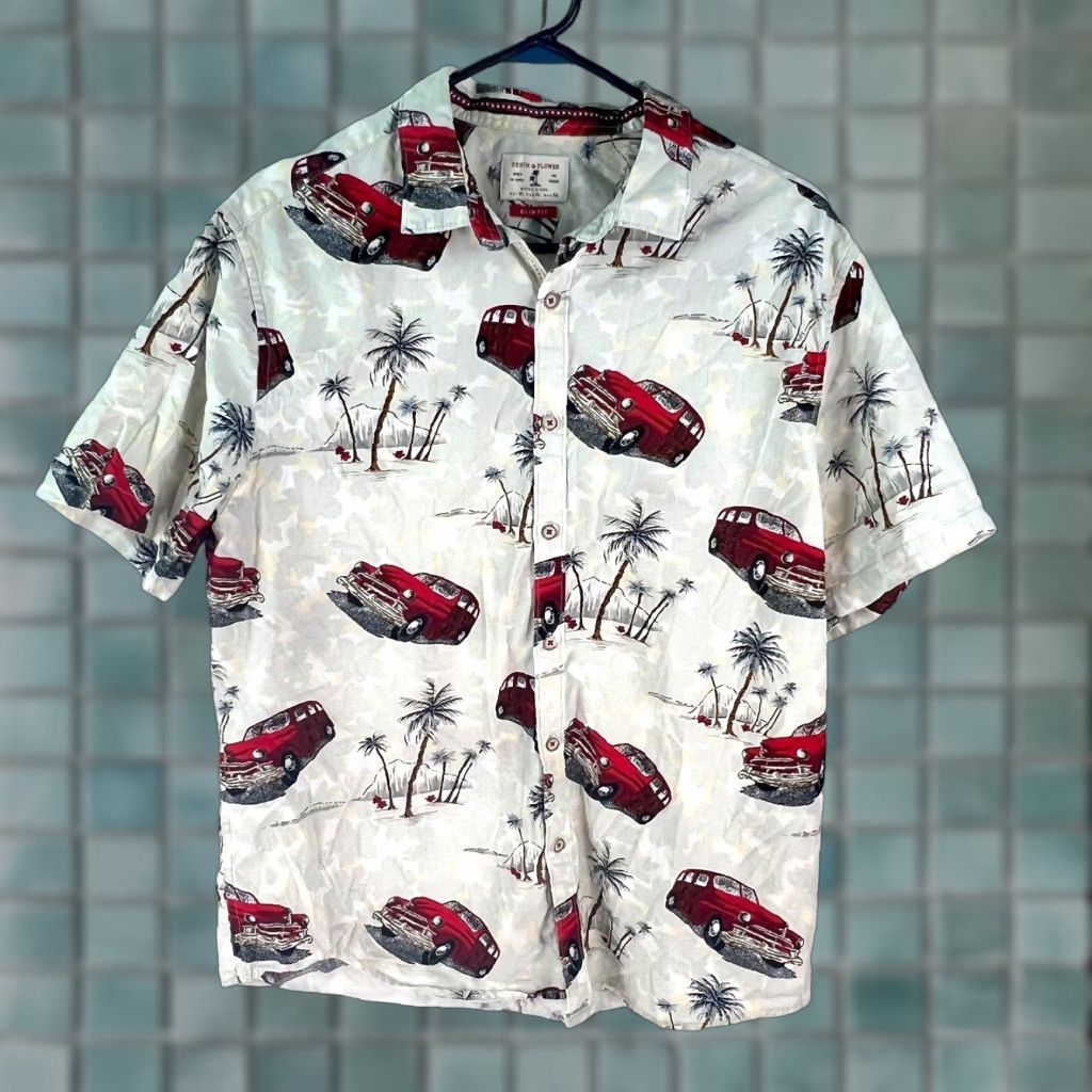 Denime Denim & Flower Ricky Singh Mens Car Print Slim Fit Multicolor Button Up Shirt XL Size US XL / EU 56 / 4 - 1 Thumbnail