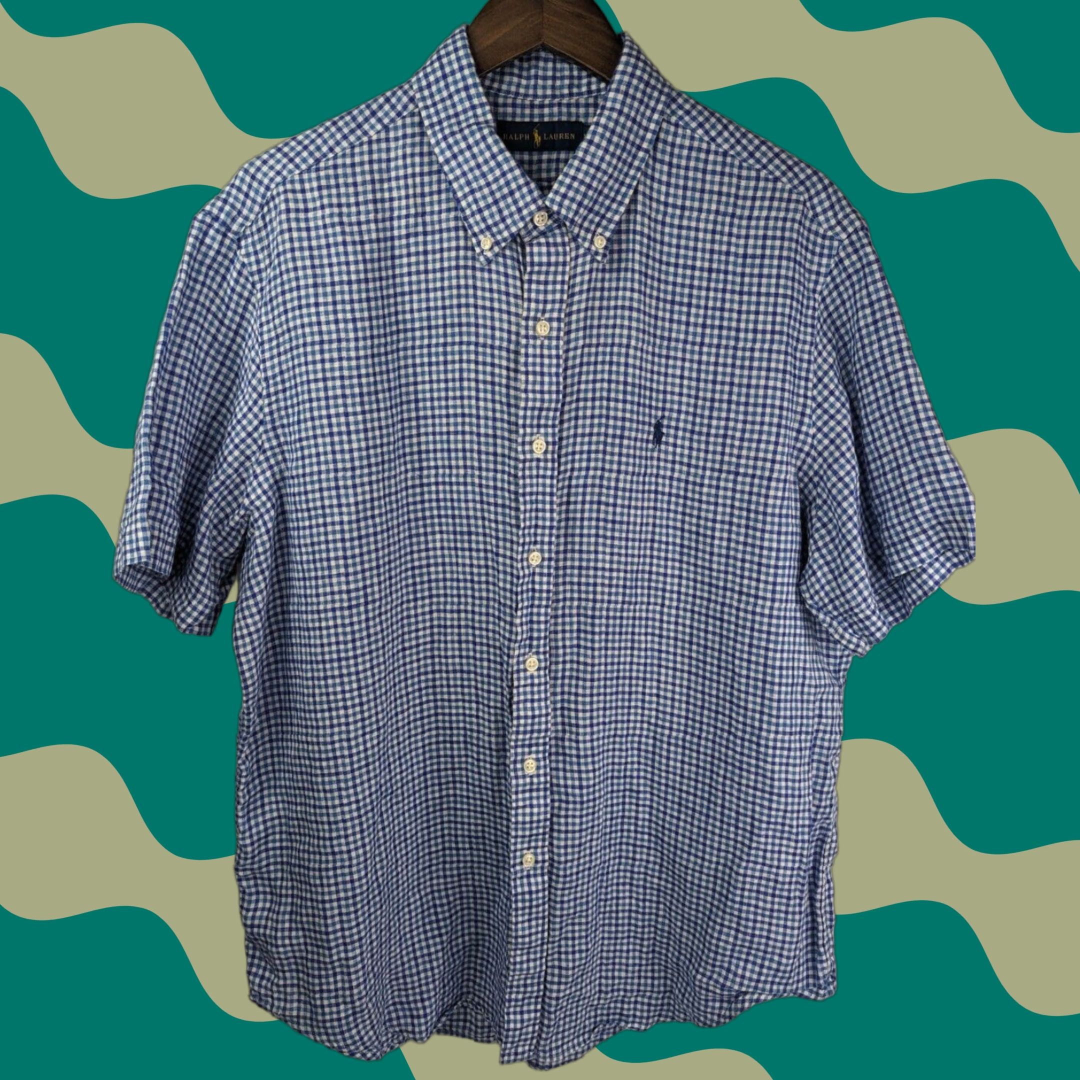 Ralph Lauren Ralph Lauren Linen Shirt Men's XL Blue Checked Button-Down Short Sleeve Vintage Size US XL / EU 56 / 4 - 1 Thumbnail