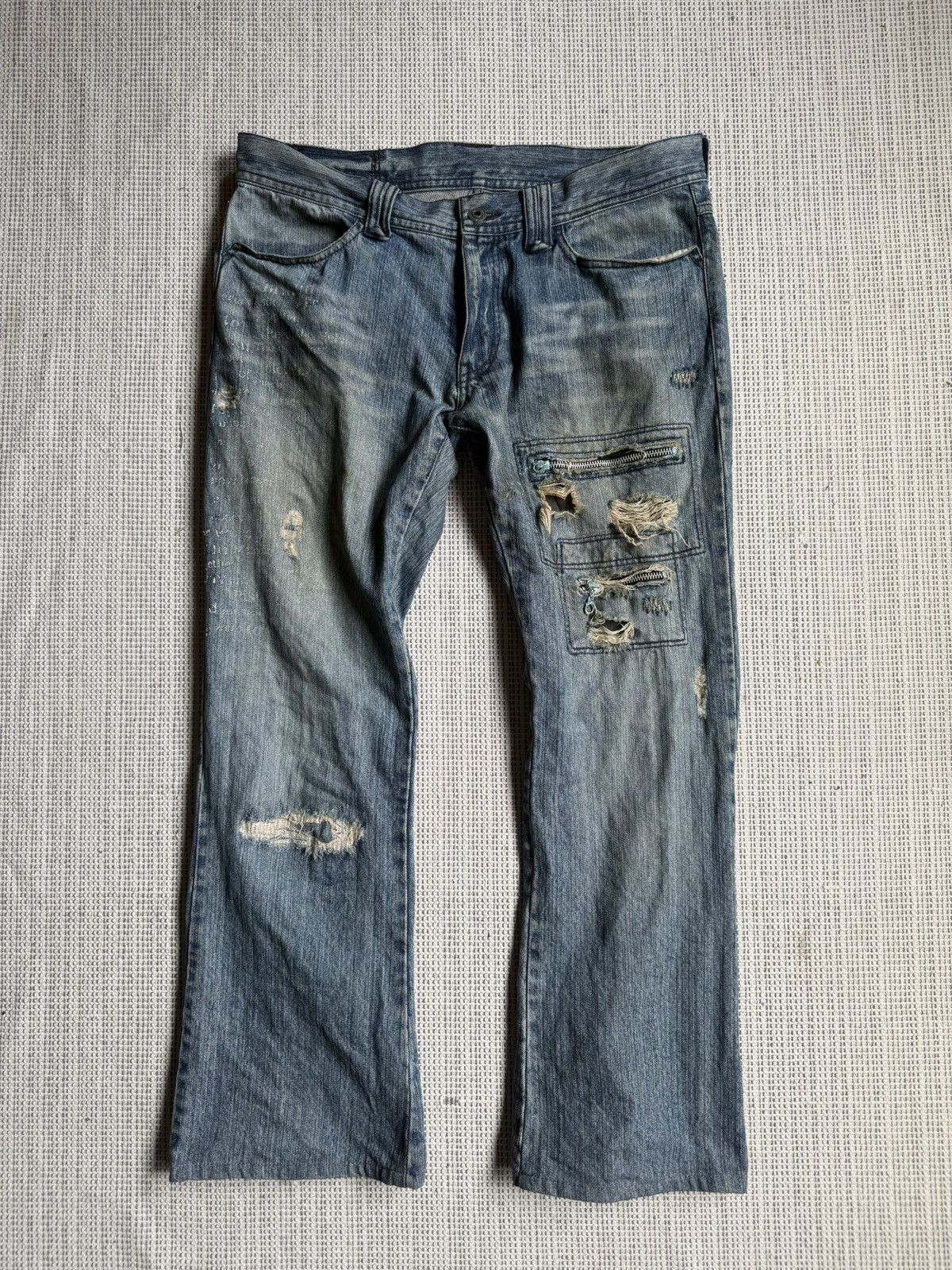 Japanese Brand EDGE RUPERT distressed y2k/punk flare jeans Size US 34 / EU 50 - 1 Thumbnail