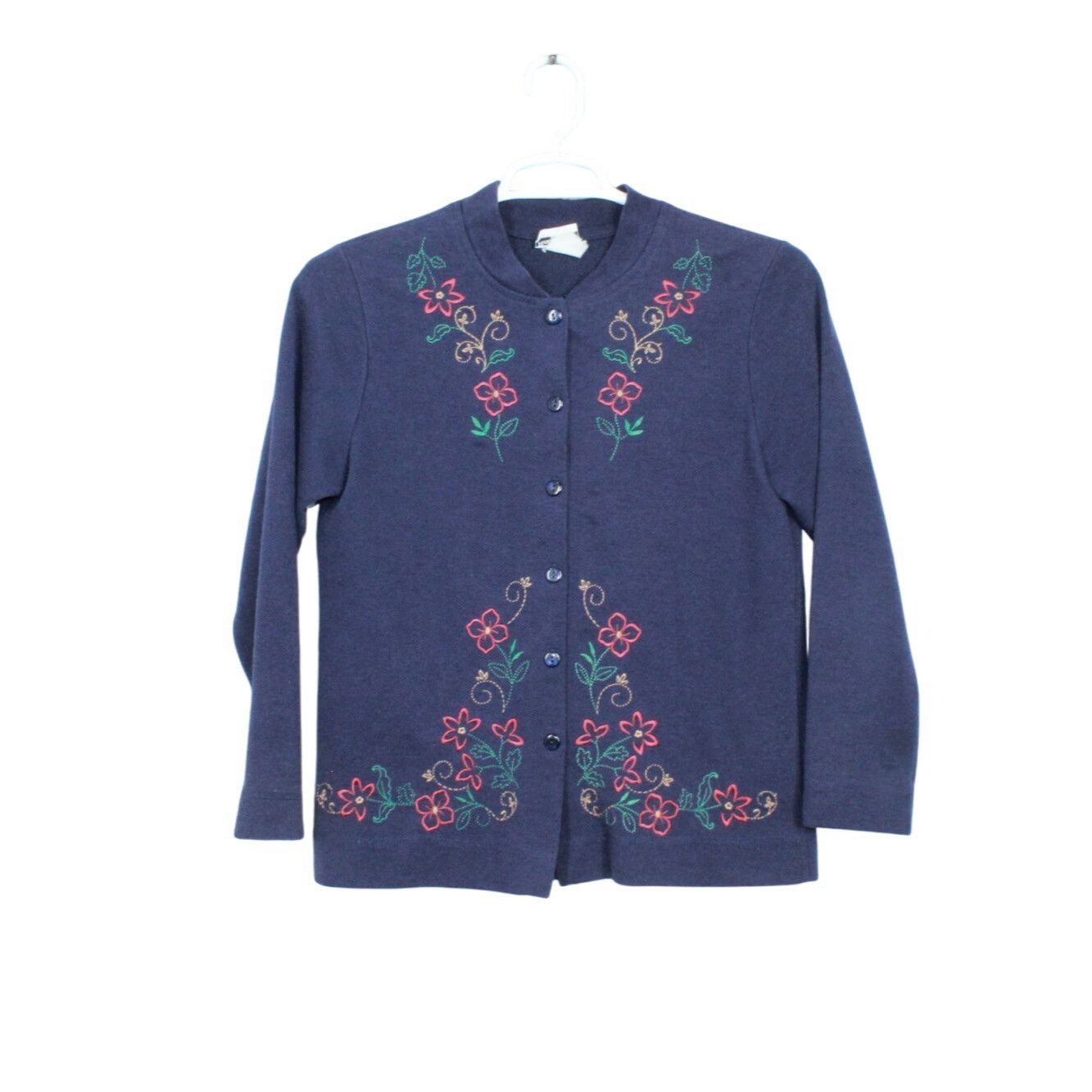 Other Vintage Bon Worth Blue Floral Embroidered Button Sweater Size S / US 4 / IT 40 - 1 Thumbnail