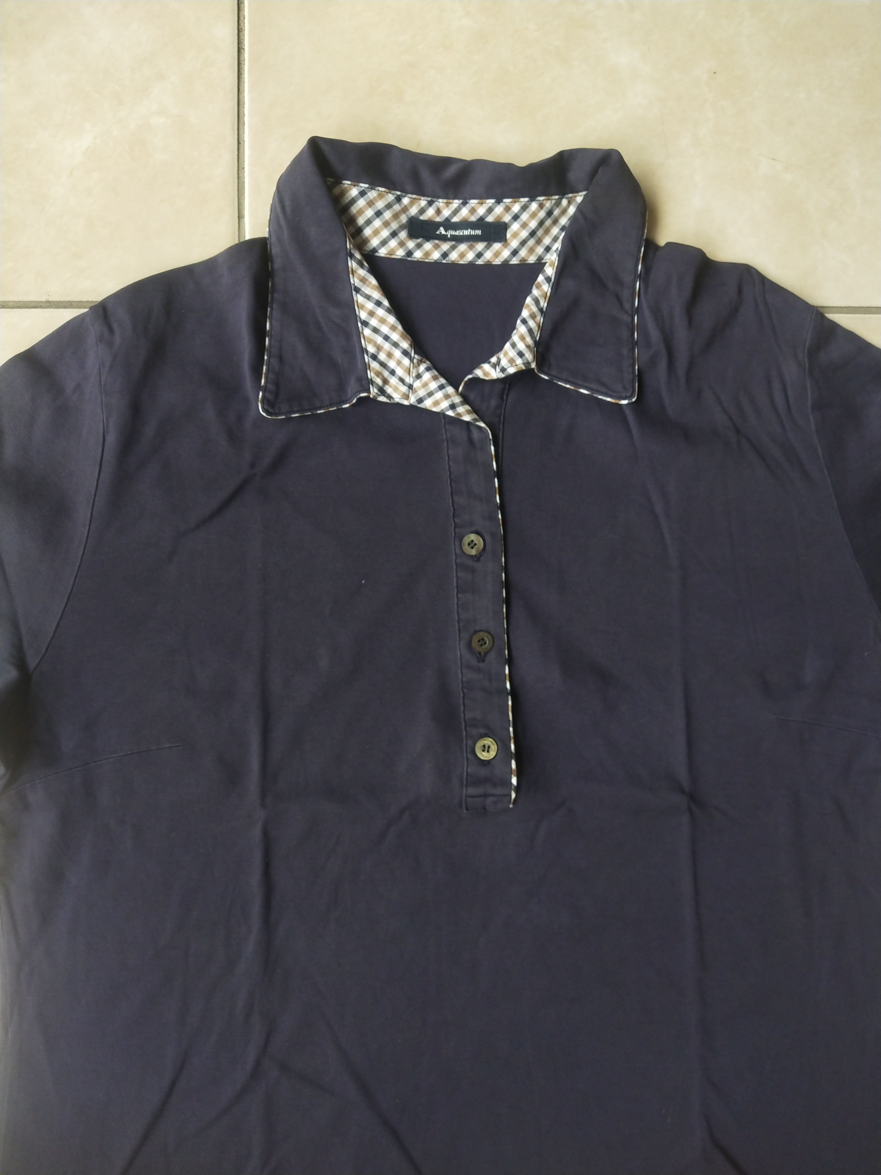 Aquascutum Vintage Aquascutum Japan Navy Polo Shirt Club Check Collar Size M / US 6-8 / IT 42-44 - 2 Thumbnail