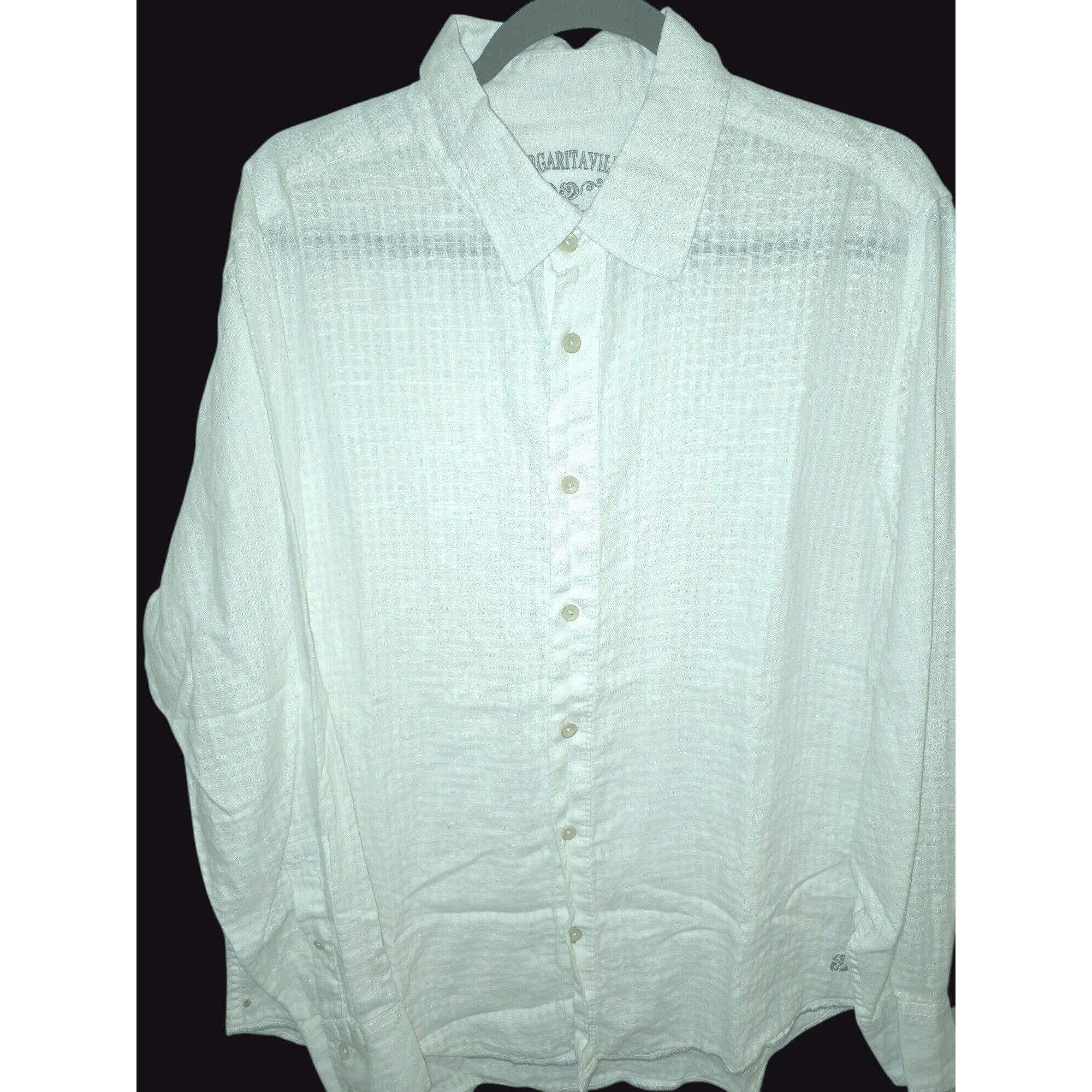 Vintage Margaritaville Modern Fit White Textured Linen Shirt Long Sl Size US M / EU 48-50 / 2 - 1 Thumbnail