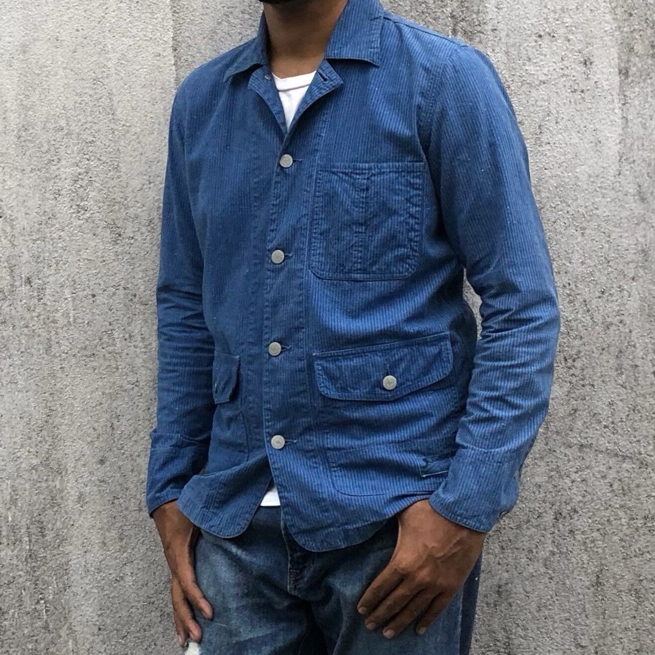 Backbone Vintage BACKBONE Striped Cotton Chore Denim Jacket Size US M / EU 48-50 / 2 - 10 Thumbnail