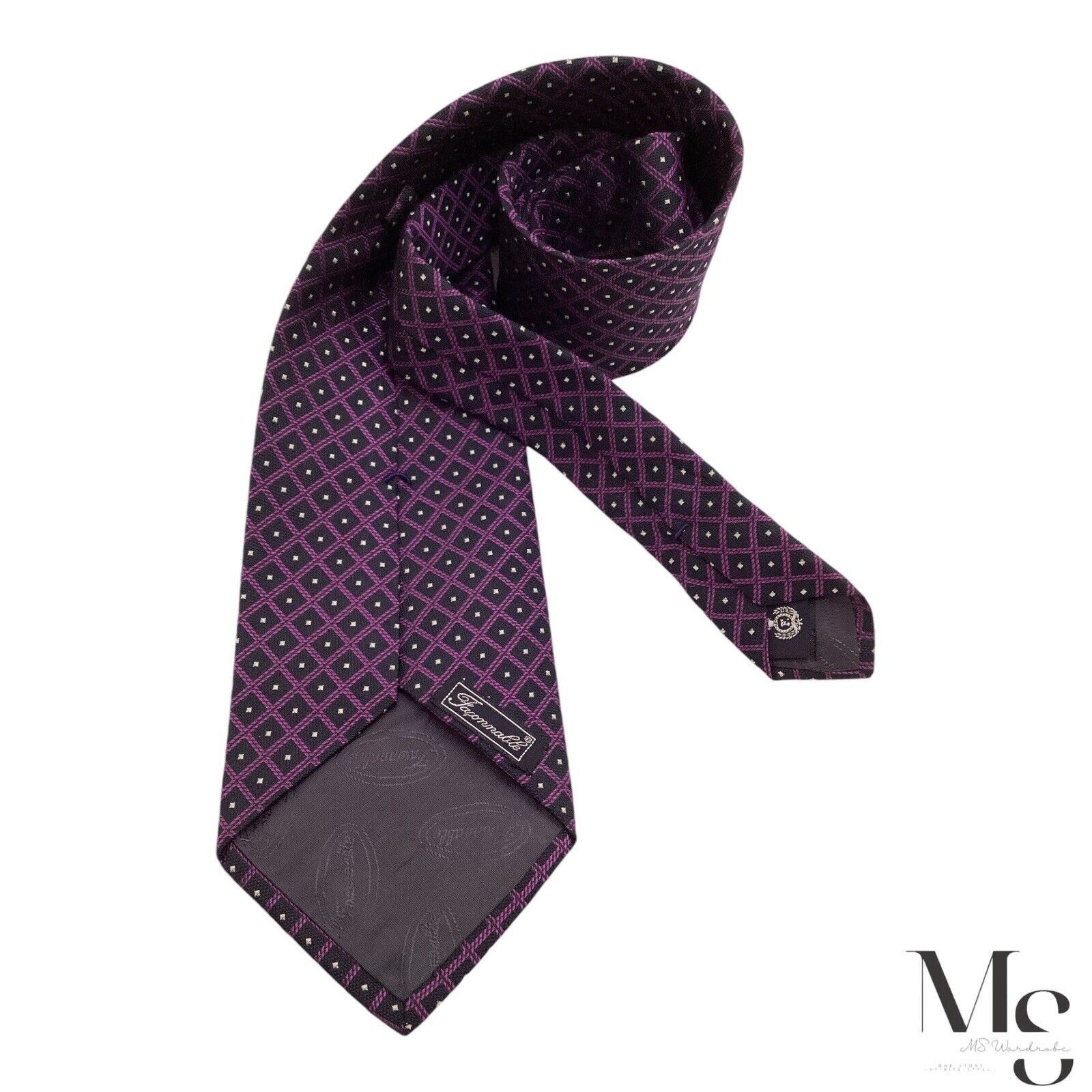 Faconnable FAÇONNABLE Purple Geometric Silk Tie Hand Made In France W: Size ONE SIZE - 2 Thumbnail
