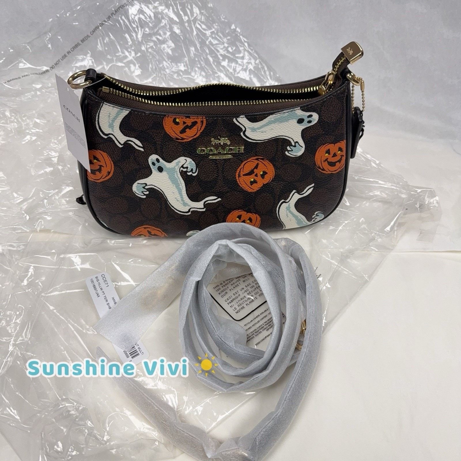 Coach NWT Coach Teri Shoulder Bag Canvas Pumpkin Halloween CCE71 Size ONE SIZE - 9 Thumbnail