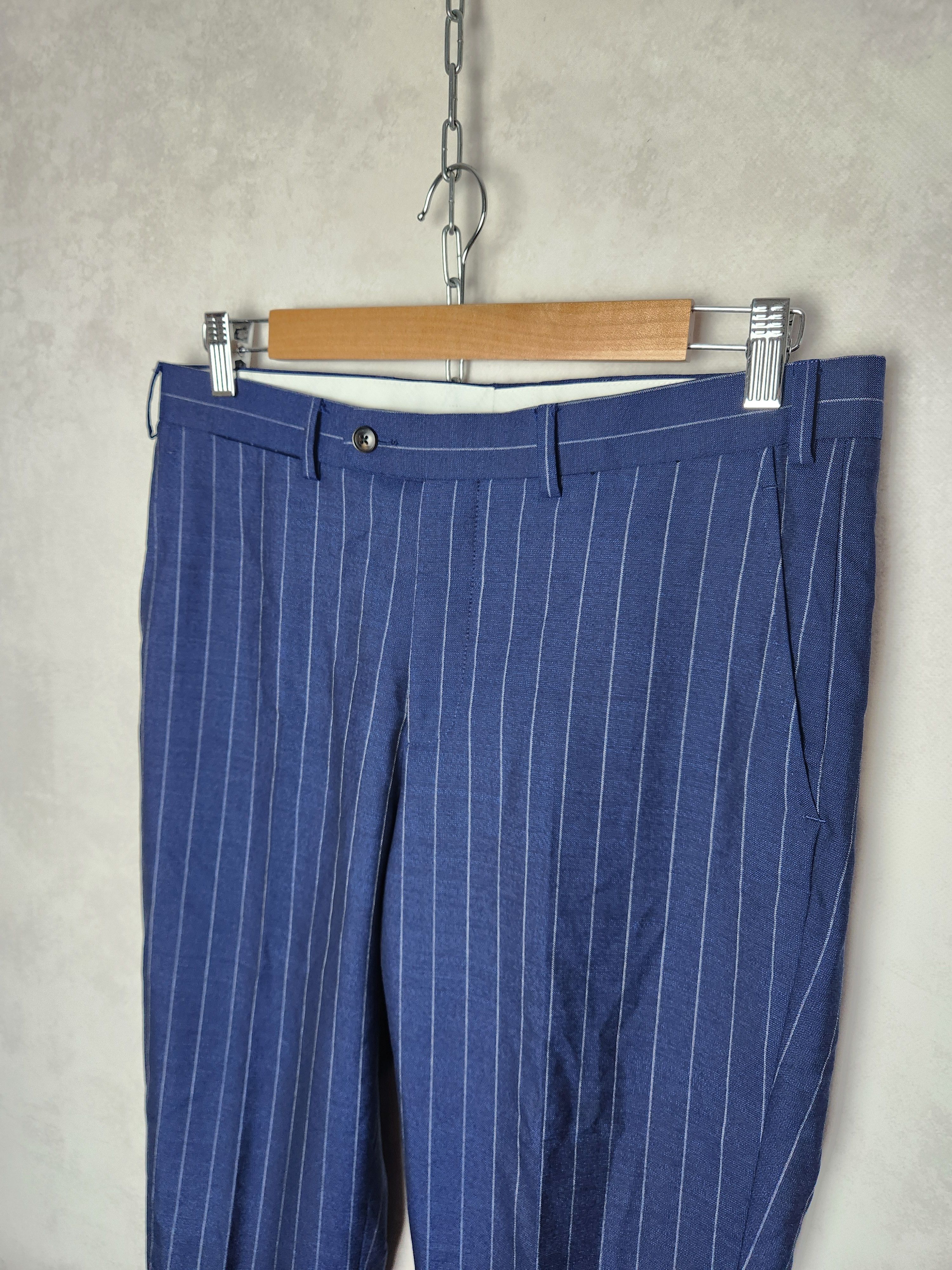 Suitsupply Suitsupply Lazio Single Breasted stripes blue suit slim Size 46R - 12 Thumbnail