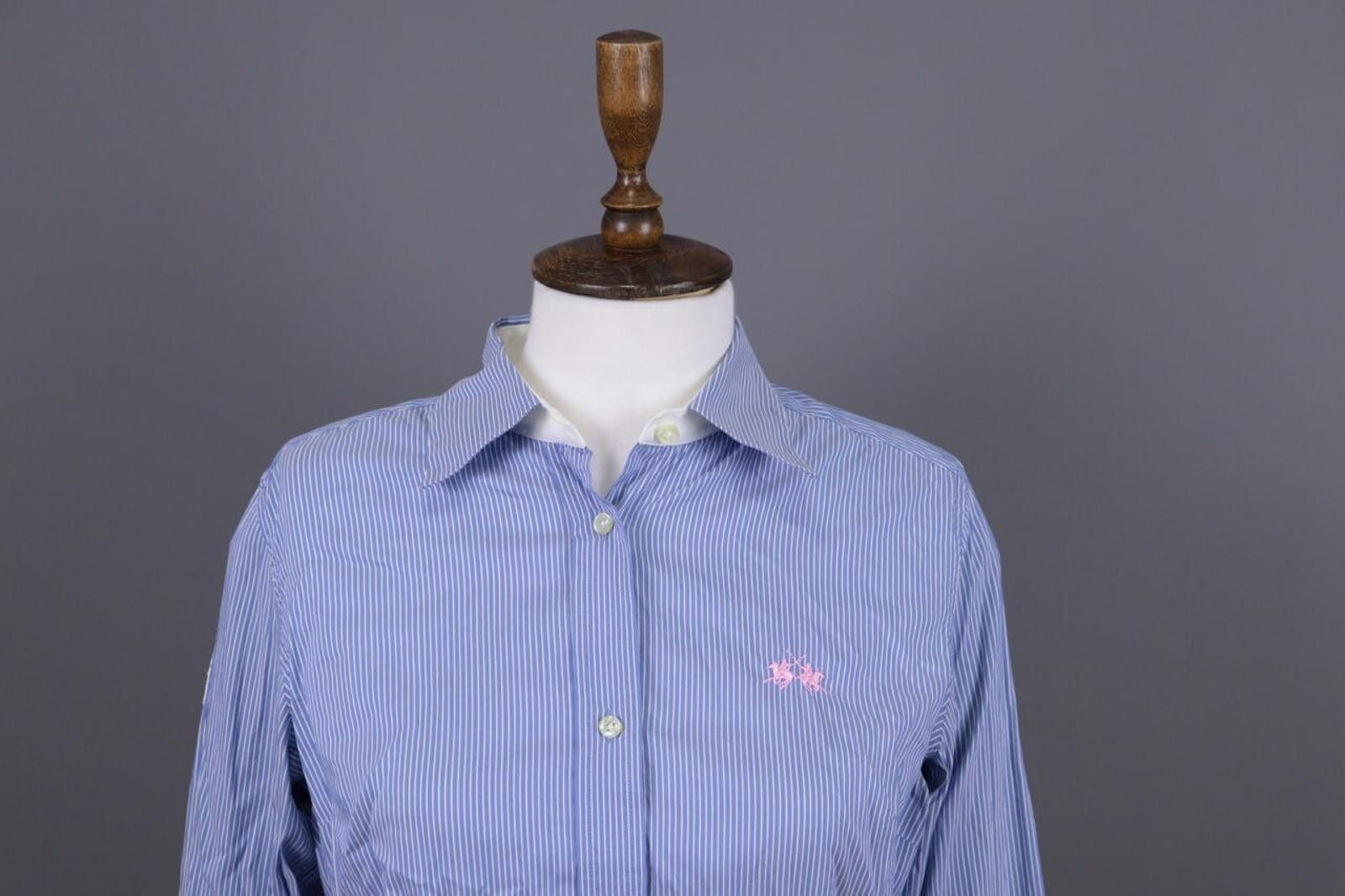 La Martina La Martina Blue Pinstripe Long Sleeve Blouse Shirt Size M Size M / US 6-8 / IT 42-44 - 2 Thumbnail