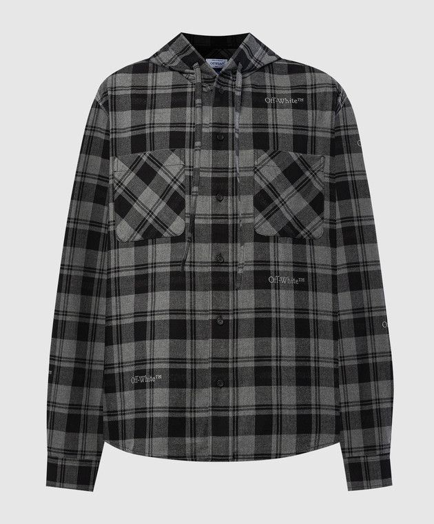 o1s22i1n1124 Hooded Checked Overshirt in Grey