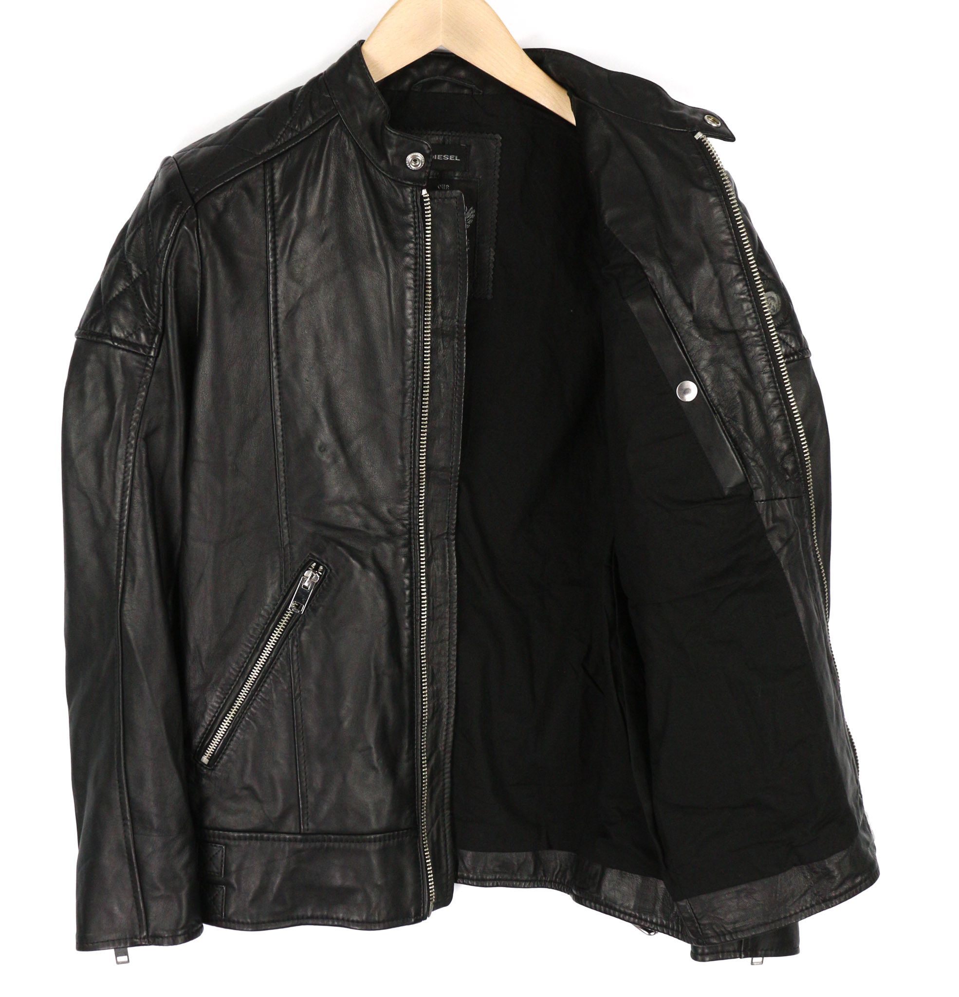 Diesel L-MARTON S Black Leather Band Neck Zip Jacket 81726 Size US S / EU 44-46 / 1 - 4 Thumbnail