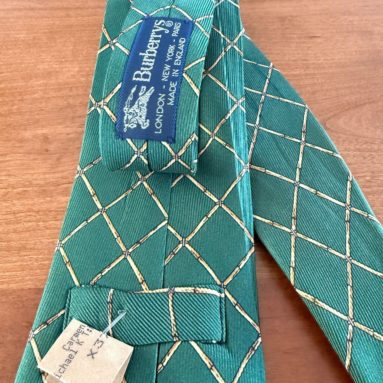 Burberry Burberrys' Vintage Green Bamboo Lattice Silk Tie Size ONE SIZE - 4 Thumbnail