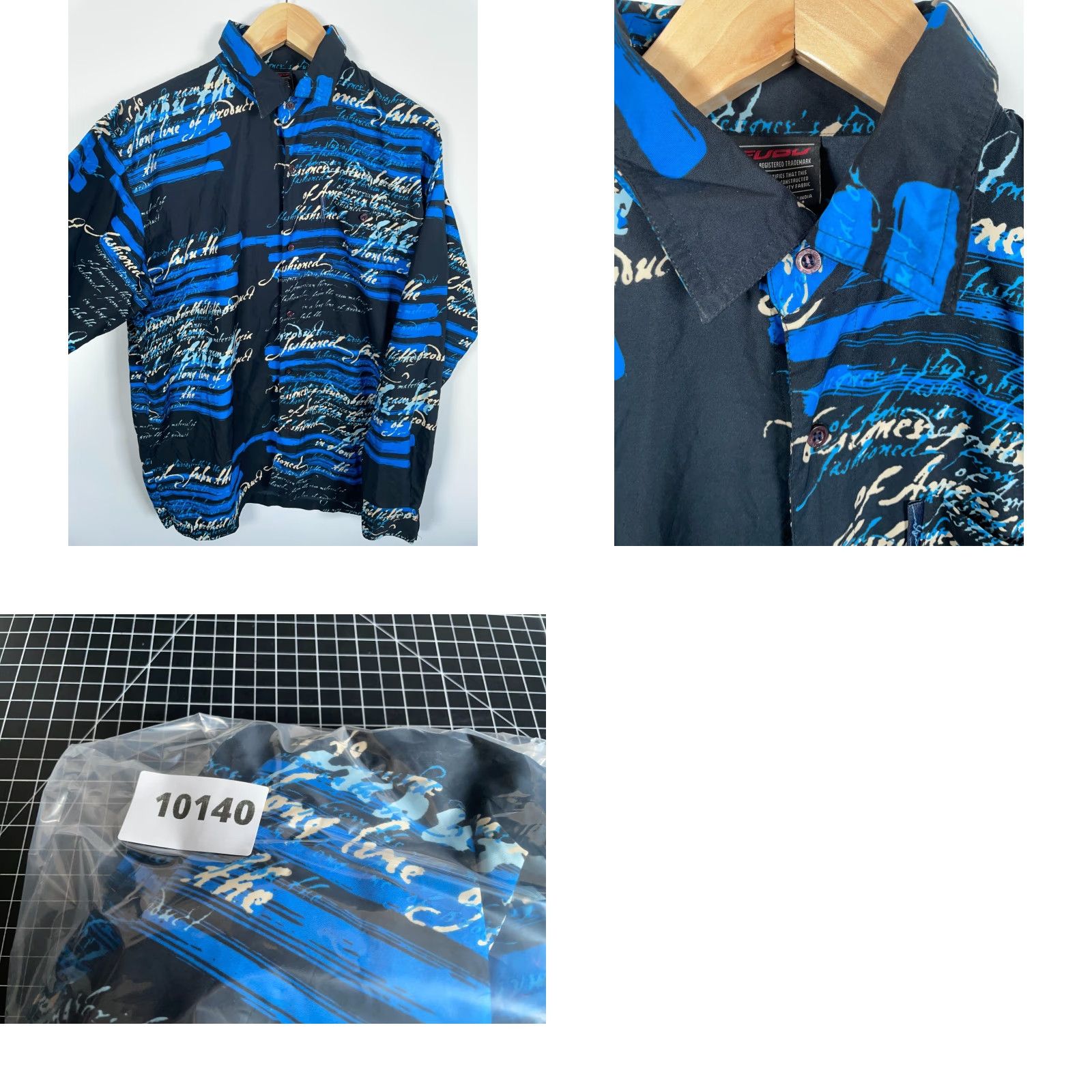 Fubu VINTAGE FUBU AOP Long Sleeve Shirt Mens Large Black Blue Script Polyester Hip Hop 90s Retro Button-Up Size US L / EU 52-54 / 3 - 9 Thumbnail