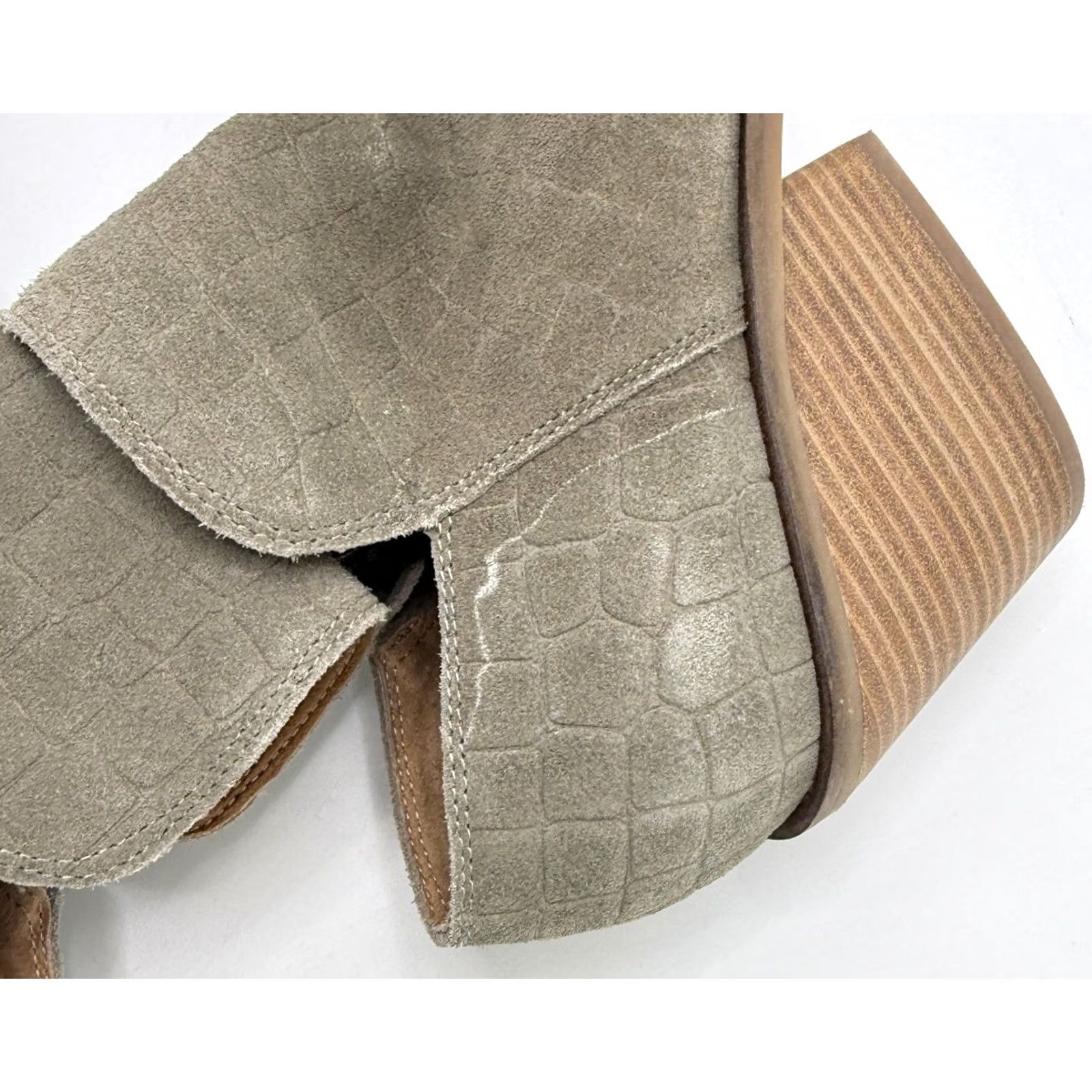 Lucky Brand Lucky Brand Tie Womens Khaki Green Ankle Leather Upper Croc Heeled Booties Saucie Size US 7 / IT 37 - 7 Thumbnail