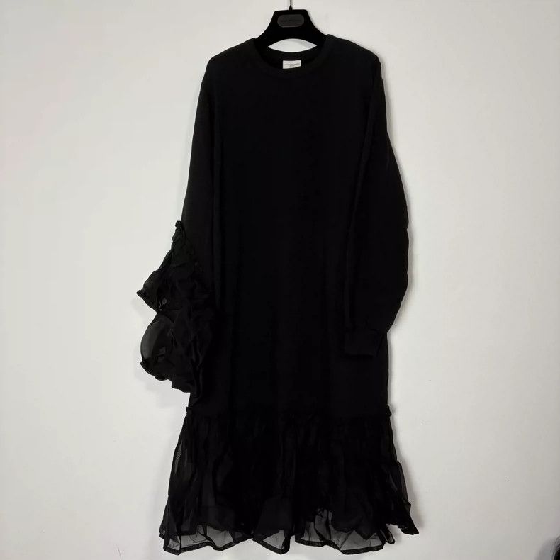 Dries Van Noten DRIES VAN NOTEN Black lily sleeve asymmetrical dress Size M / US 6-8 / IT 42-44 - 1 Thumbnail