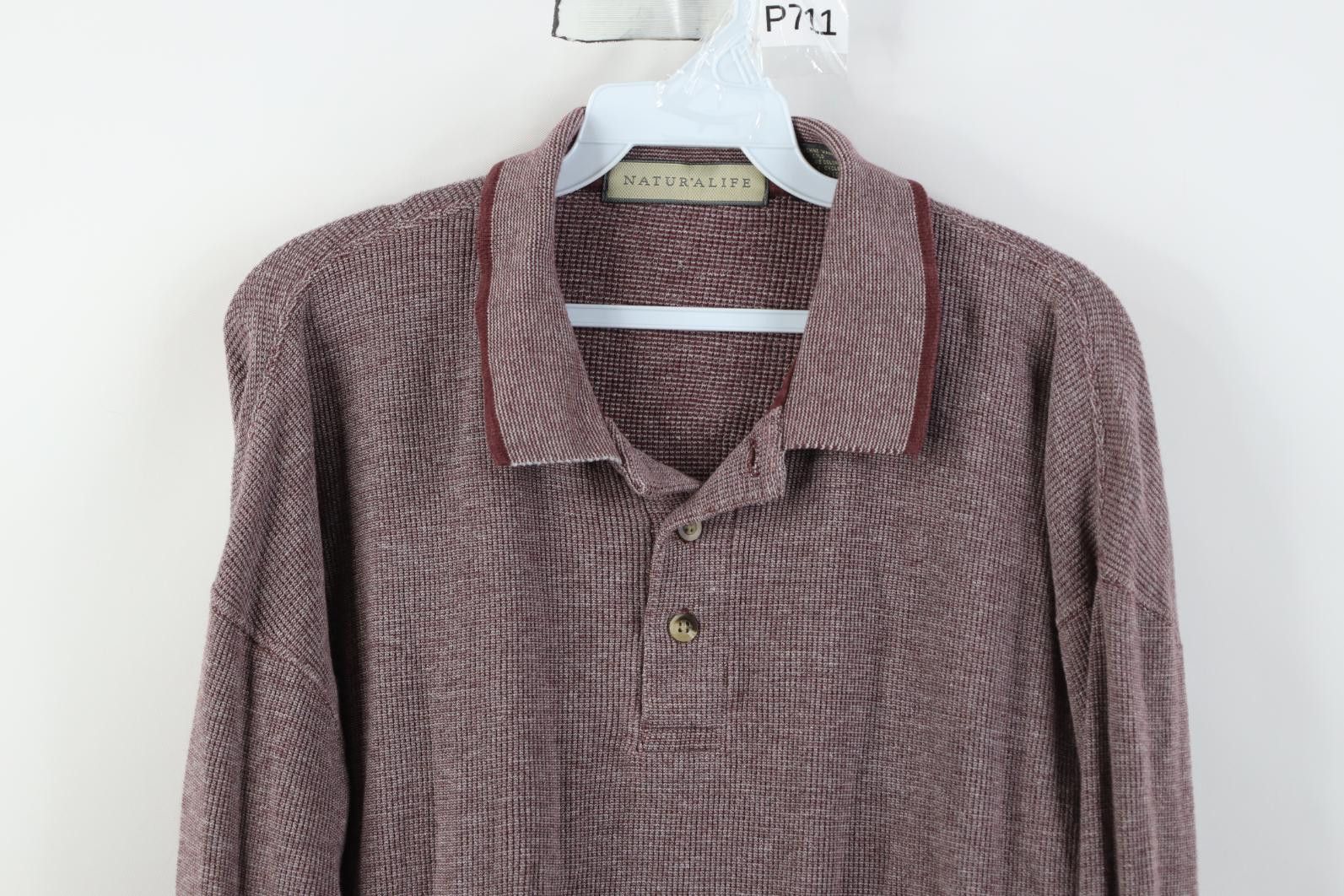 Vintage Vintage 90s Streetwear Thermal Waffle Knit Long Sleeve Polo Size US L / EU 52-54 / 3 - 2 Thumbnail