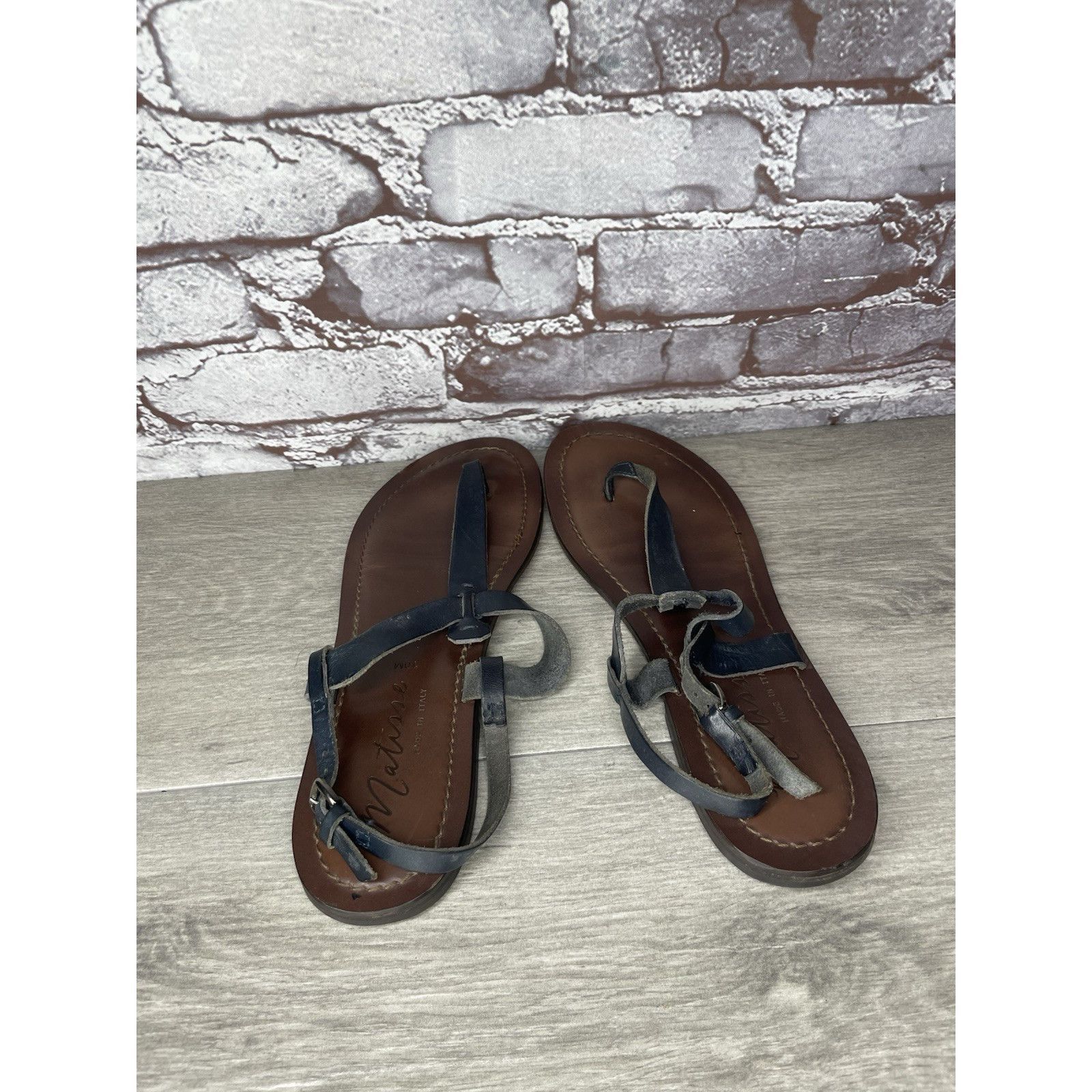 Matiere Studio Matisse Blue Leather Thong Strap Flat Sandals Women Sz 10M U Size US 10 / IT 40 - 5 Thumbnail