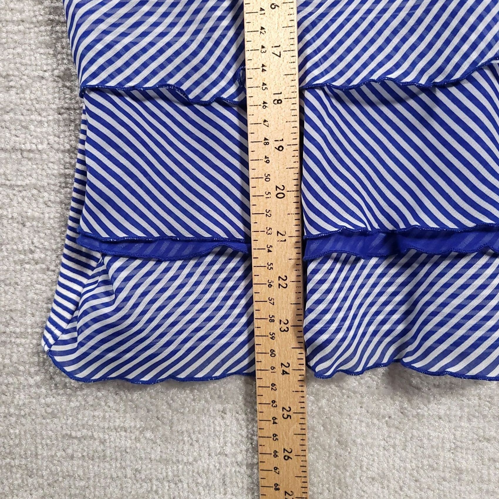 Vintage VINTAGE Alfred Dunner Womens Blue Shirt Striped Short Sleeve Stretch Scoop Neck Ruffled Size M / US 6-8 / IT 42-44 - 6 Thumbnail